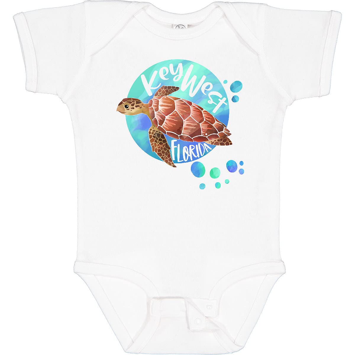 Inktastic Key West Florida Swimming Sea Turtle with Bubbles Baby Bodysuit - Soft & Comfortable Infant Onesie for Beach Vacations & Summer Outfits