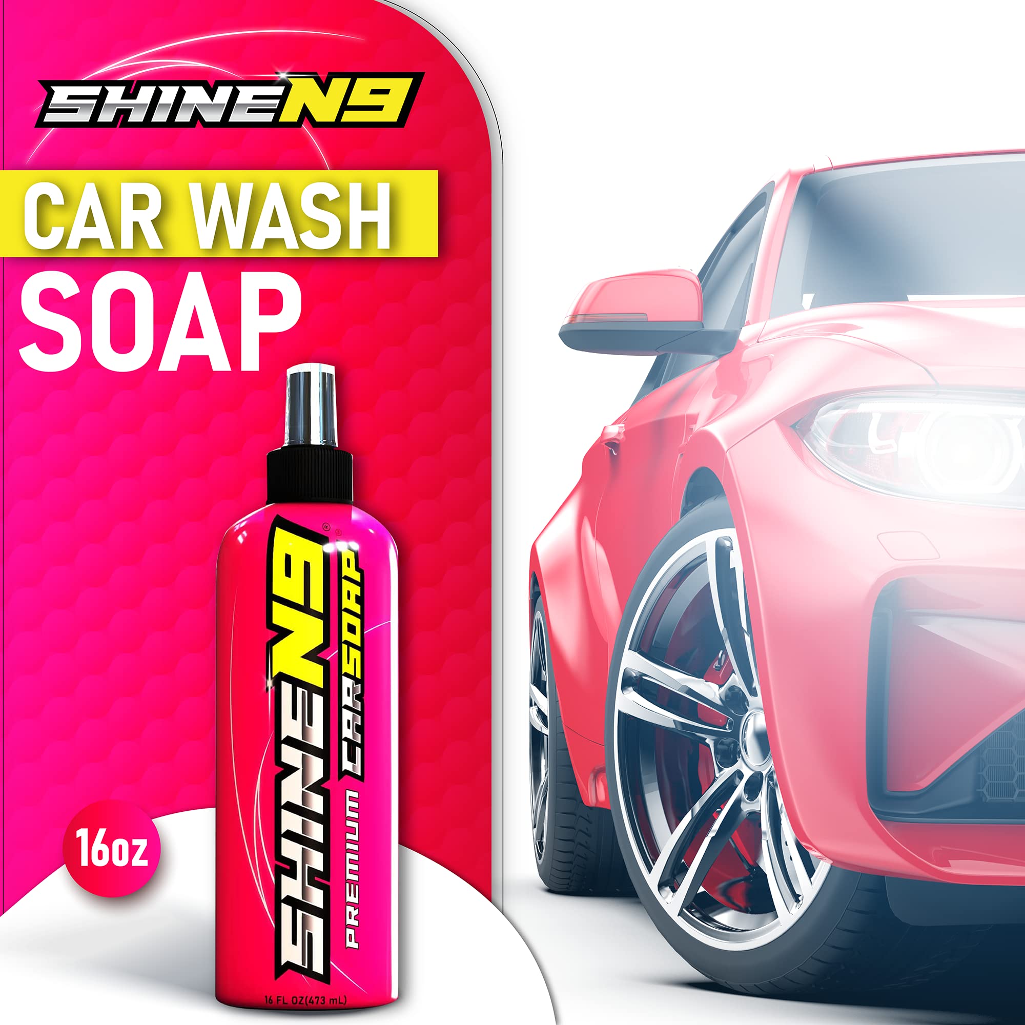 Premium Concentrated Car Wash Soap - 16 oz Gentle Foaming Car Detergent for Dirt, Grime, Pollen & Dust - Streak-Free Fast Cleaning Lather - Ideal for Hand Washing, Auto Detailing & Vehicle Maintenance