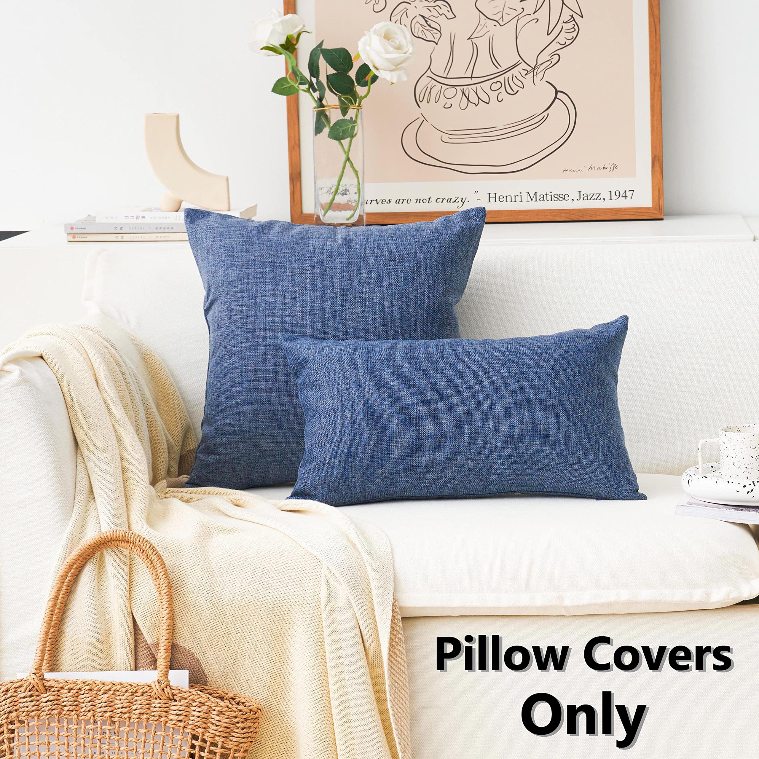 Premium Burlap Linen Throw Pillow Covers - 18x18 Inch (45cm) Navy Blue Decorative Cushion Covers, Set of 2 - Soft Farmhouse Style Pillow Cases for Sofa, Couch, Bed & Living Room Decor