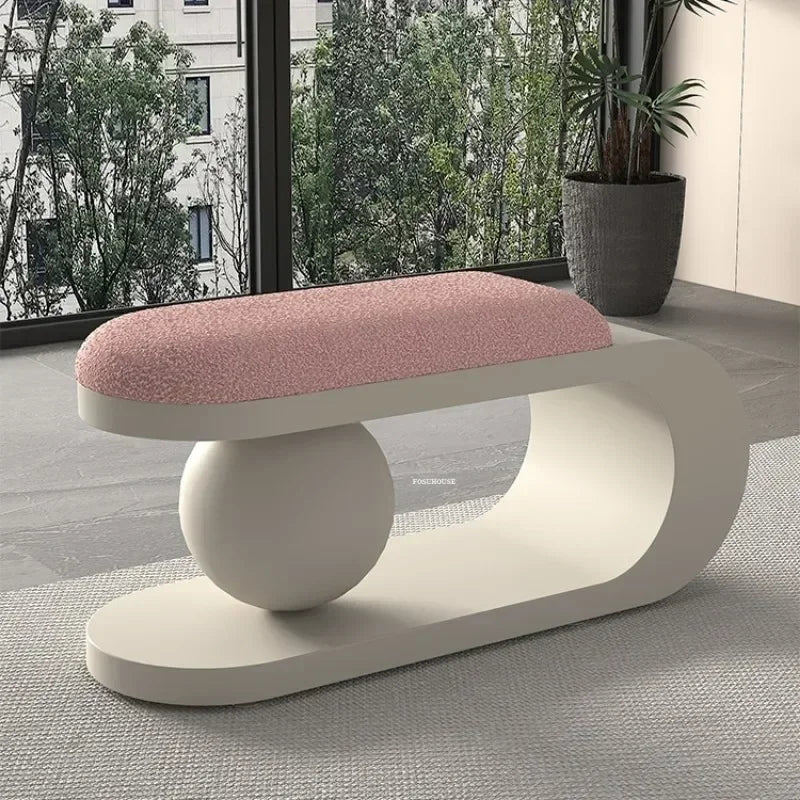 Premium Curve Shoe Changing Bench with Soft Lambswool Cushion - Comfortable Seating for Entryway, Bedroom & Dressing Room