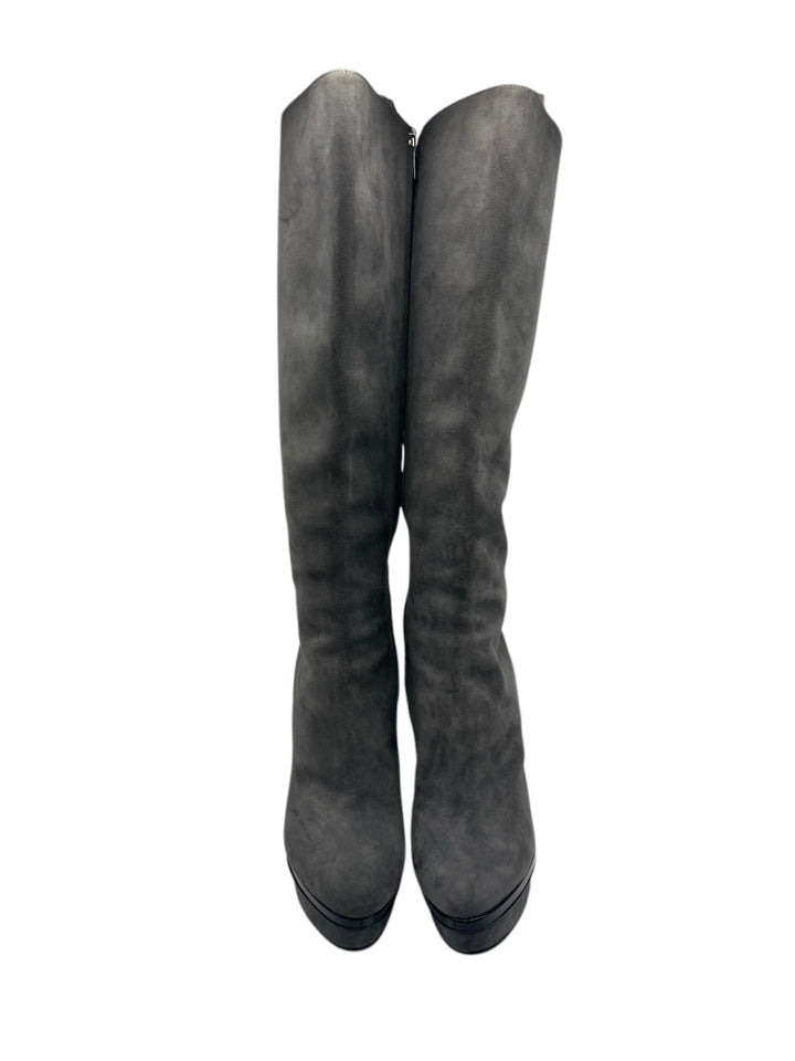 YSL Grey Rive Gauche Suede Boots for Women | Size 8 | Stylish Ankle Booties for Fall & Winter | Perfect for Office, Date Night & Casual Outings