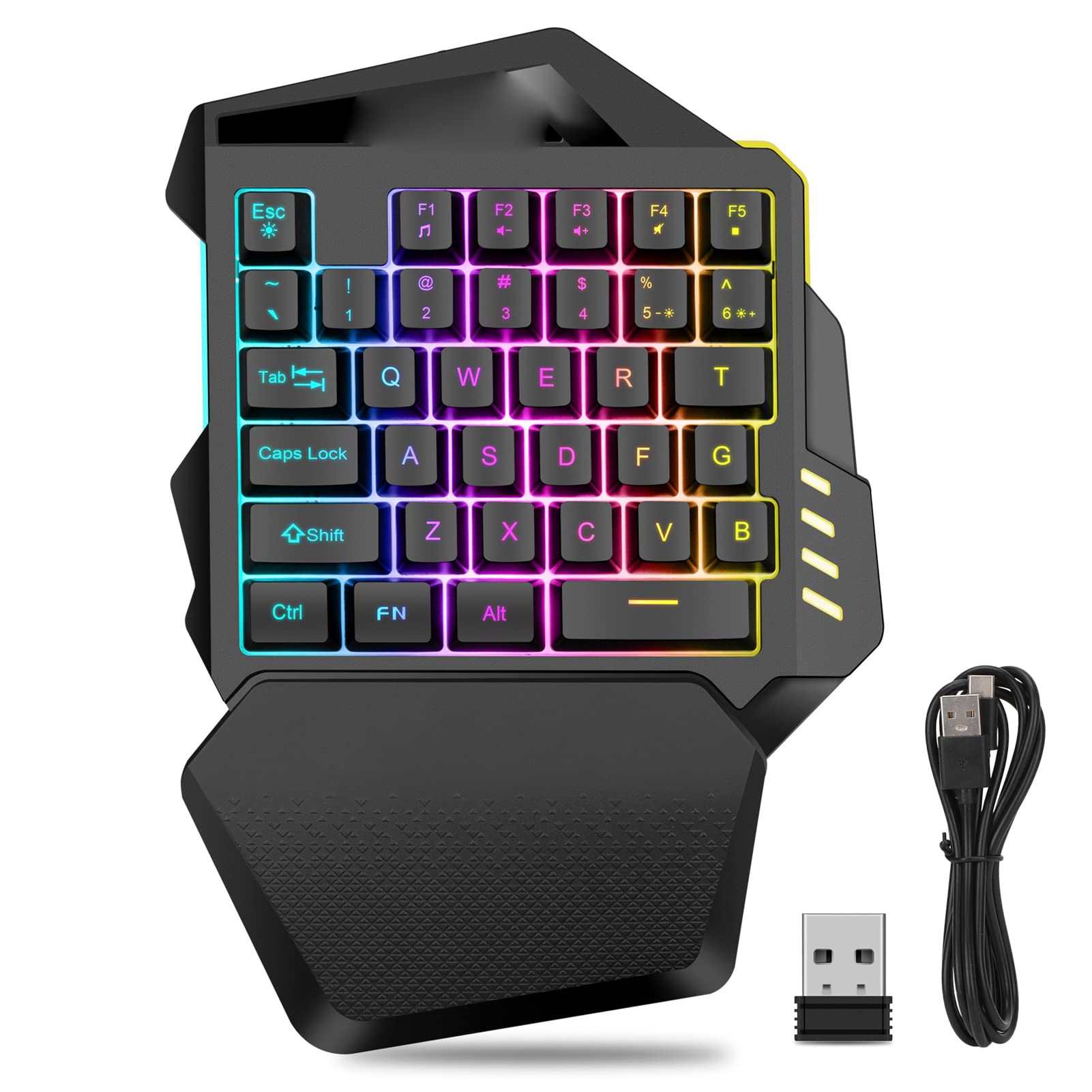 One Handed Gaming Keyboard - Mini RGB Backlit 2.4G Wireless Mechanical Keyboard for PC Gamers | Detachable Wrist Rest | 35 Programmable Keys | Perfect for FPS, MOBA & MMO Gaming