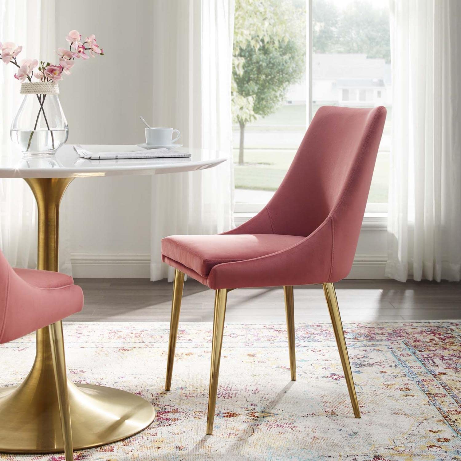 Modway Viscount Modern Accent Performance Velvet Dining Chair - Dusty Rose Velvet Upholstered Seat, Sturdy Wooden Legs for Home, Restaurant & Office Use