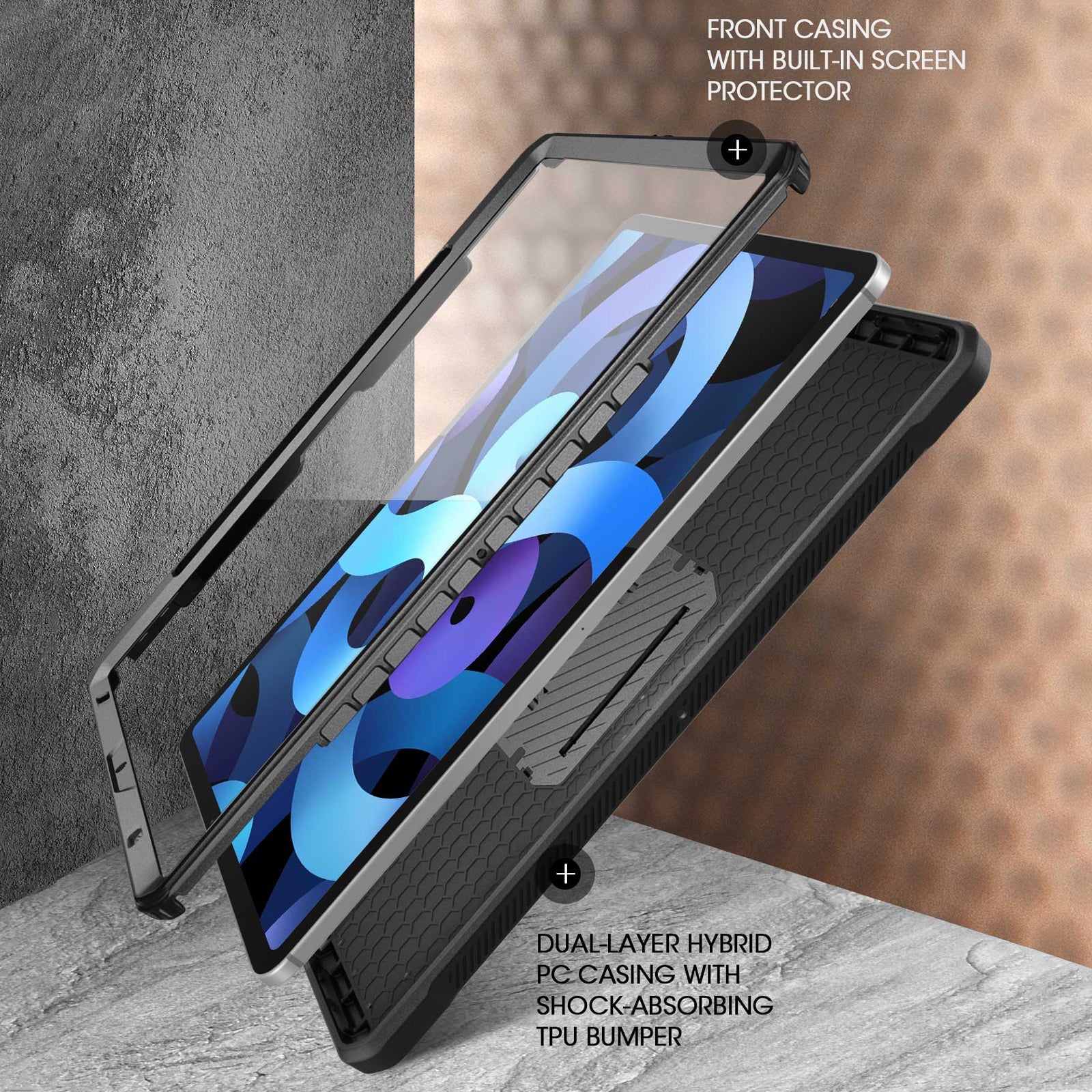 iPad Air 4 / 5 Unicorn Beetle PRO Rugged Kickstand Case - Shockproof Protective Cover with Built-in Stand (Black) - Perfect for Outdoor Adventures, Travel & Daily Use