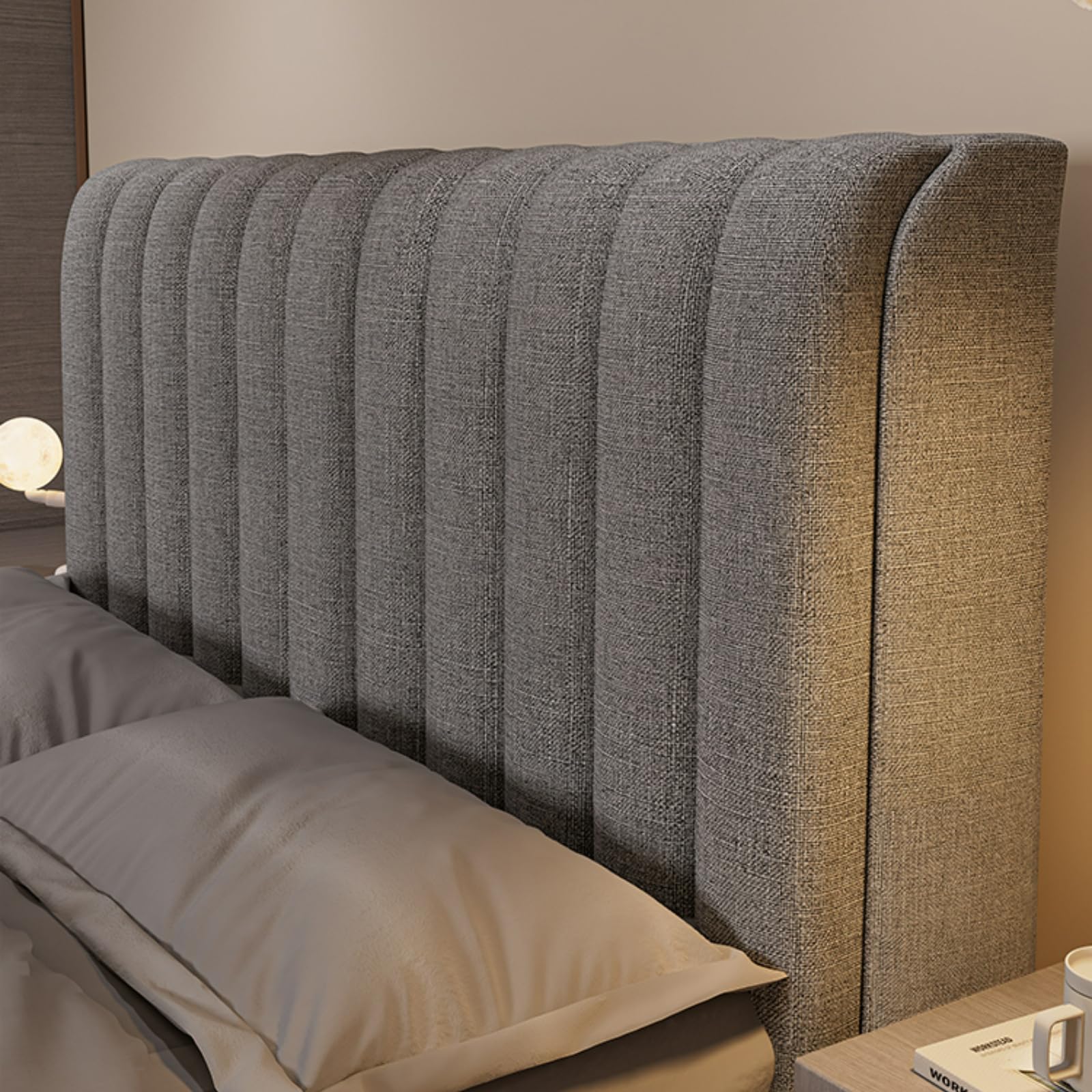 Linen Stretch Headboard Cover - Full, Queen & King Size - Quilted Dustproof Protector for Bedroom Decor (Grey, Queen: 150cm/59in) - Perfect for Home, Hotel & Airbnb Upgrades