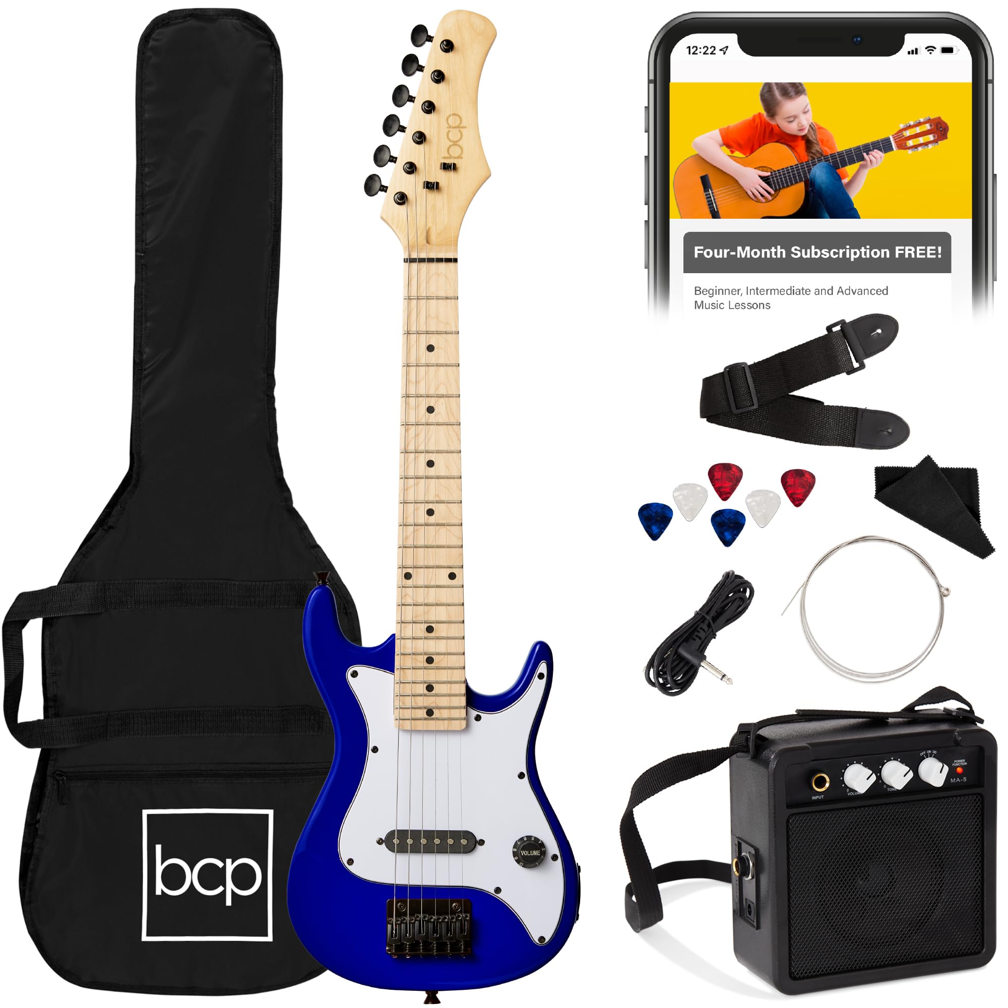 Best Choice Products 30-Inch Kids Electric Guitar Starter Kit with 5W Amp, Strap, Gig Bag, Strings & Picks - Metallic Blue | Beginner Guitar Set for Kids, Teens & Young Musicians | Perfect for Home Practice, Music Lessons & Rock Band Performances