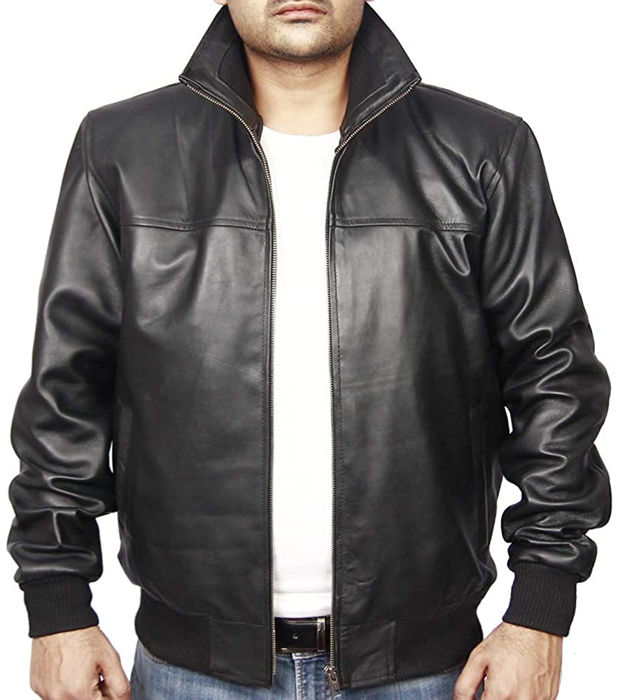 Stylish Genuine Sheepskin Leather Jacket for Men - Bomber Style VM19217202 | Perfect for Casual Wear, Night Out & Motorcycle Riding