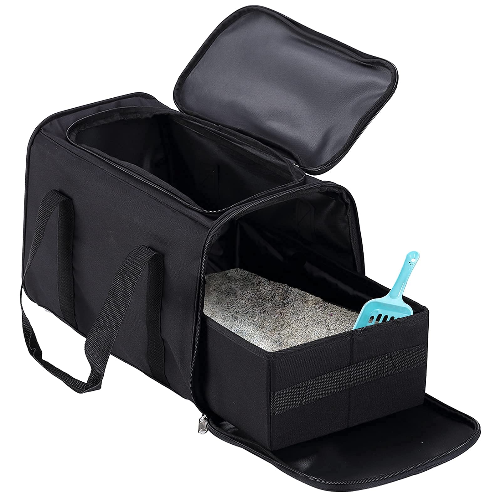 Portable Foldable Cat Litter Box - 2-in-1 Travel Litter Tray for Cats, Lightweight & Compact Design - Perfect for Car Trips, Camping & Outdoor Adventures (Black)