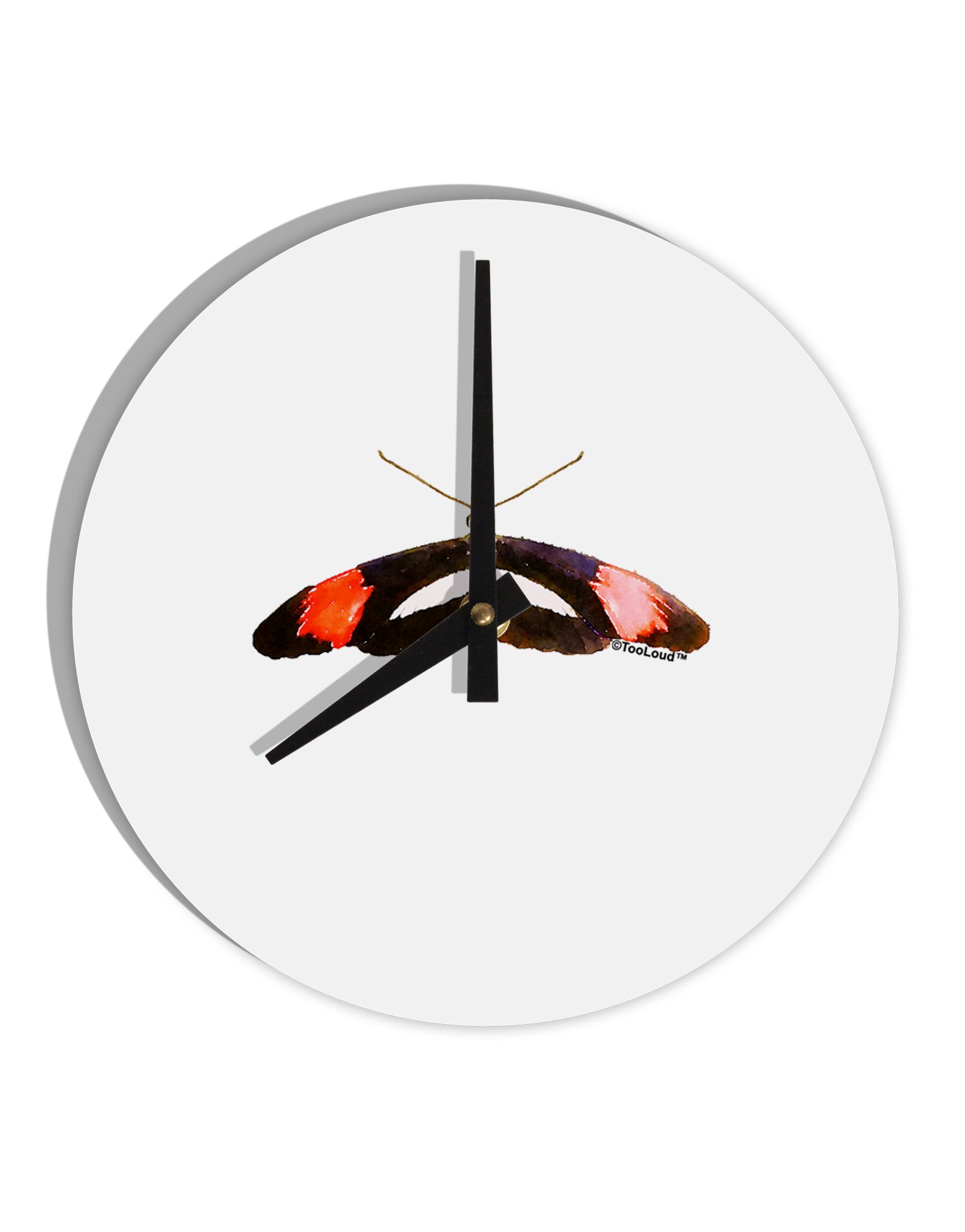 TooLoud Watercolor Butterfly Wall Clock - 8 Inch Round Silent Non-Ticking Decorative Clock for Living Room, Bedroom & Office Decor