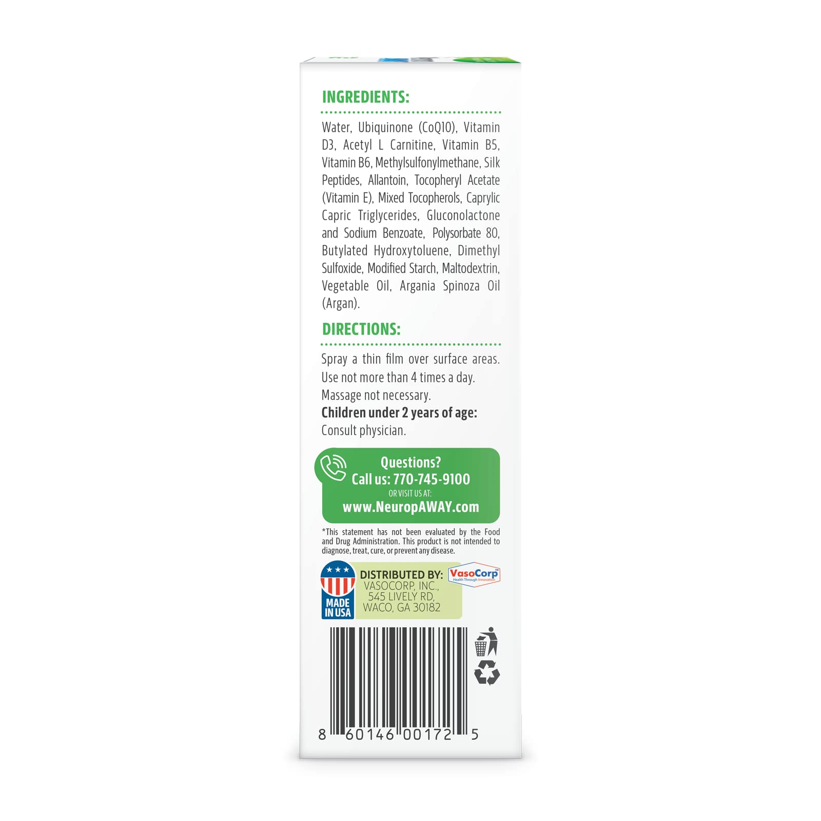 NeuropAWAY VasoCorp Pain Relief Spray with Menthol & Capsaicin-Free Formula | 4.0 oz | Fast-Acting Muscle & Joint Pain Relief for Athletes & Active Lifestyles
