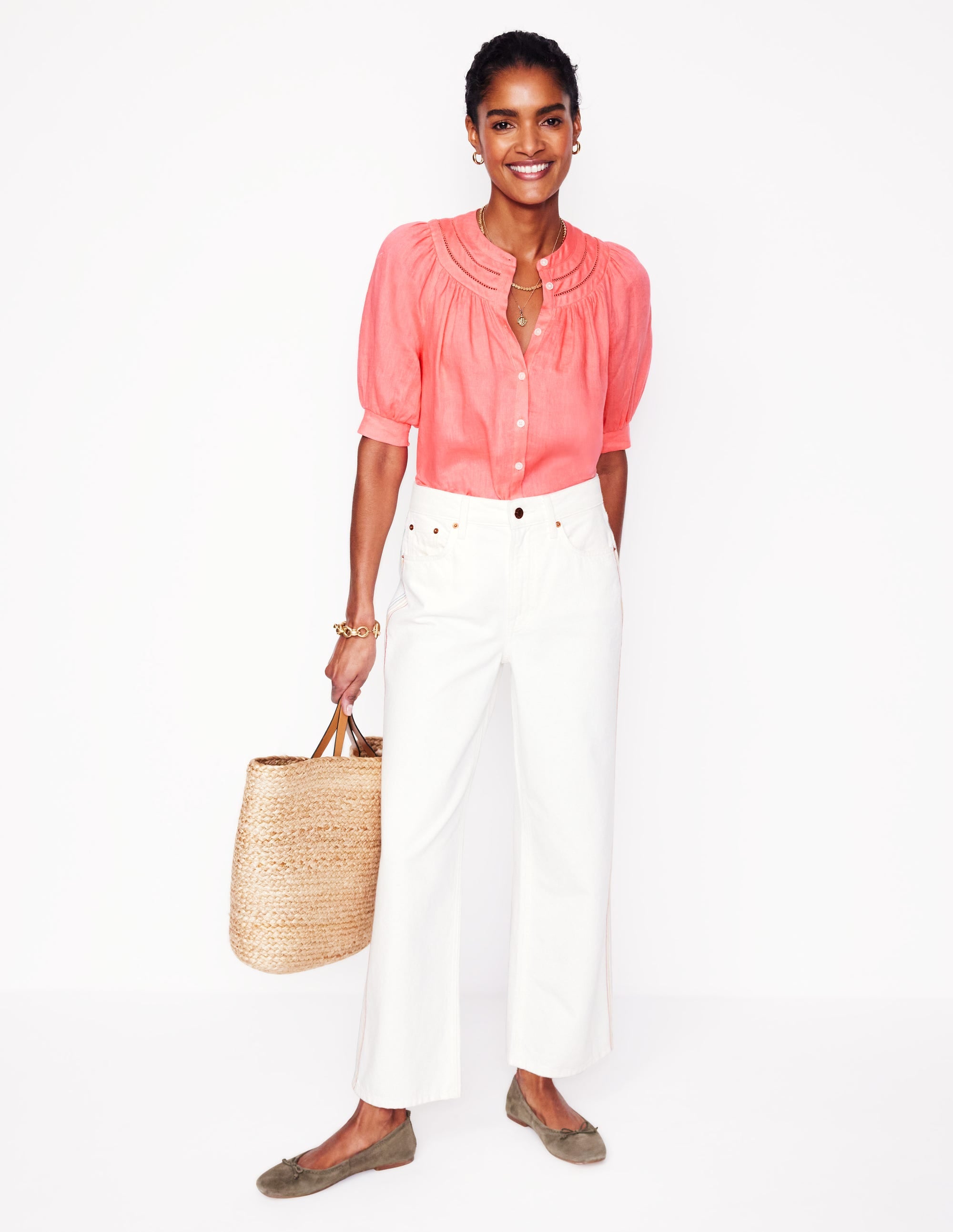 Bea Linen Top Women's Casual Blouse Azealia Pink | Breathable Summer Shirt for Beach, Office & Everyday Wear