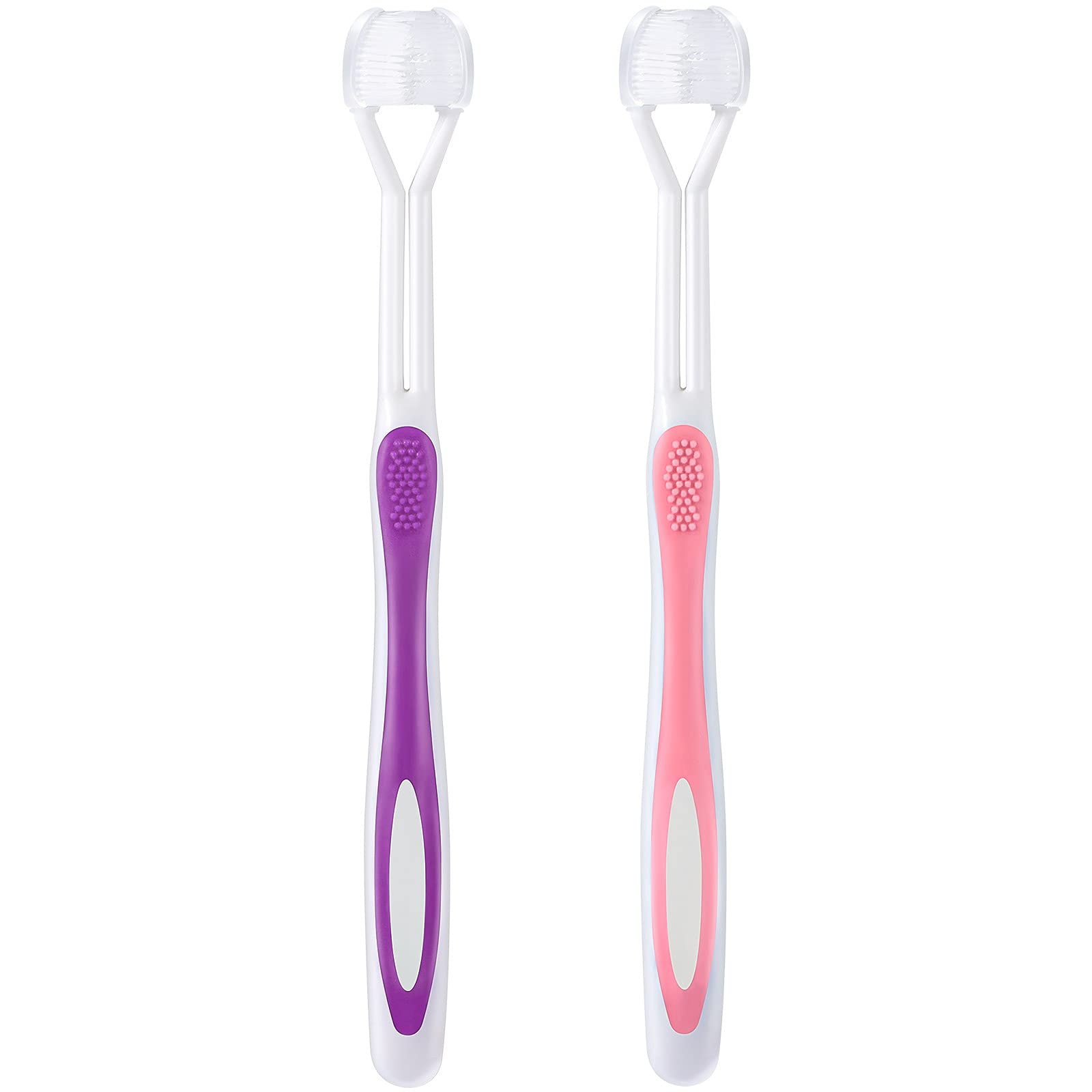 **Boao 2-Pack Autism Toothbrushes – Triple Bristle Design for Complete Teeth & Gum Care, Soft Gentle Angle Bristles for Deep Cleaning (Pink & Purple) – Ideal for Travel, Kids & Adults with Sensory Needs**