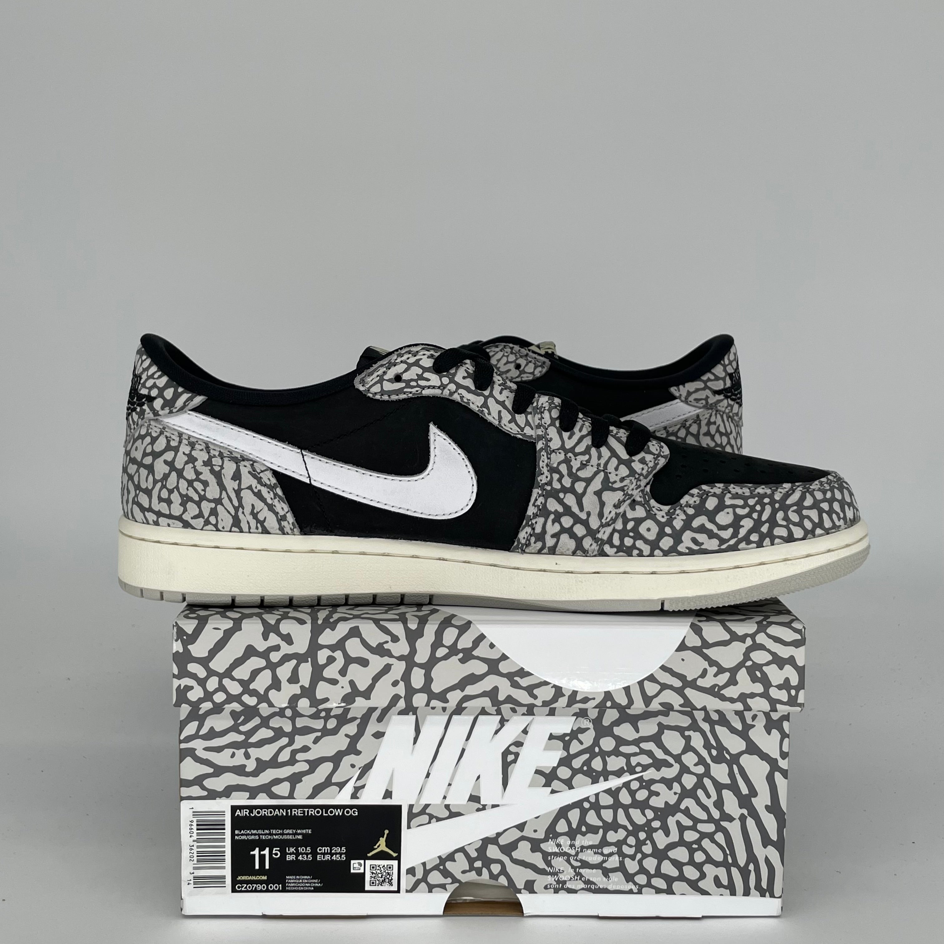 AIR JORDAN 1 LOW Black Cement Men's Basketball Shoes - Size 11.5 (CZ0790-001) | Retro Sneakers for Casual Wear, Street Style & Sports Performance