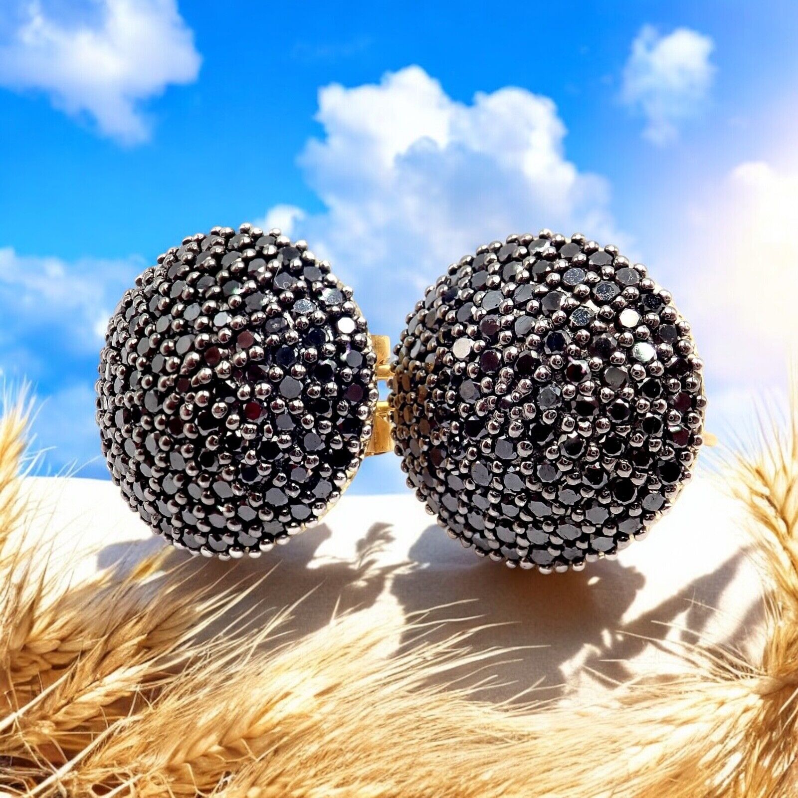 Authentic Gurhan 24K Yellow Gold Hammered Lentil Black Diamond Large Hoop Earrings for Women - Luxury Statement Jewelry for Evening Parties & Special Occasions