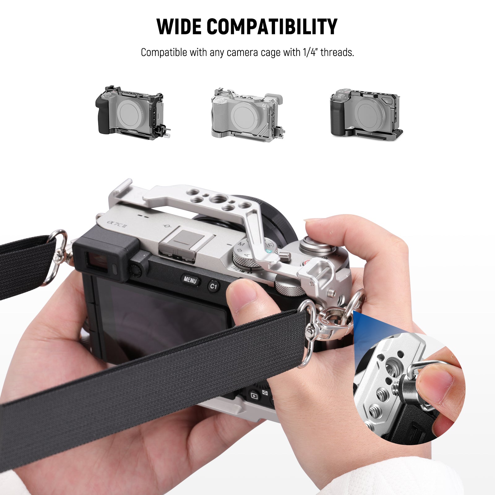 NEEWER CA070 Camera Cage Strap with Two D Rings - Secure & Adjustable DSLR Camera Harness for Photography & Videography - Perfect for Outdoor Shoots, Travel Vlogging & Action Filming