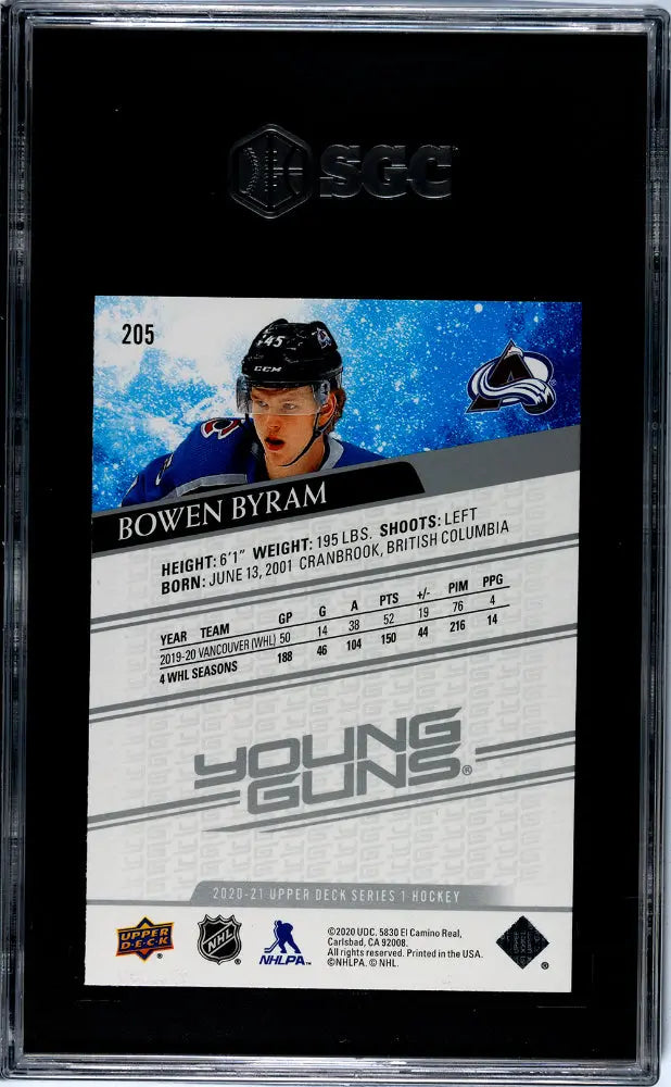 2020-21 Upper Deck Series 1 Hockey Bowen Byram Young Guns Rookie Card SGC 9.5 Gem Mint - Perfect for NHL Collectors & Hockey Fans Display