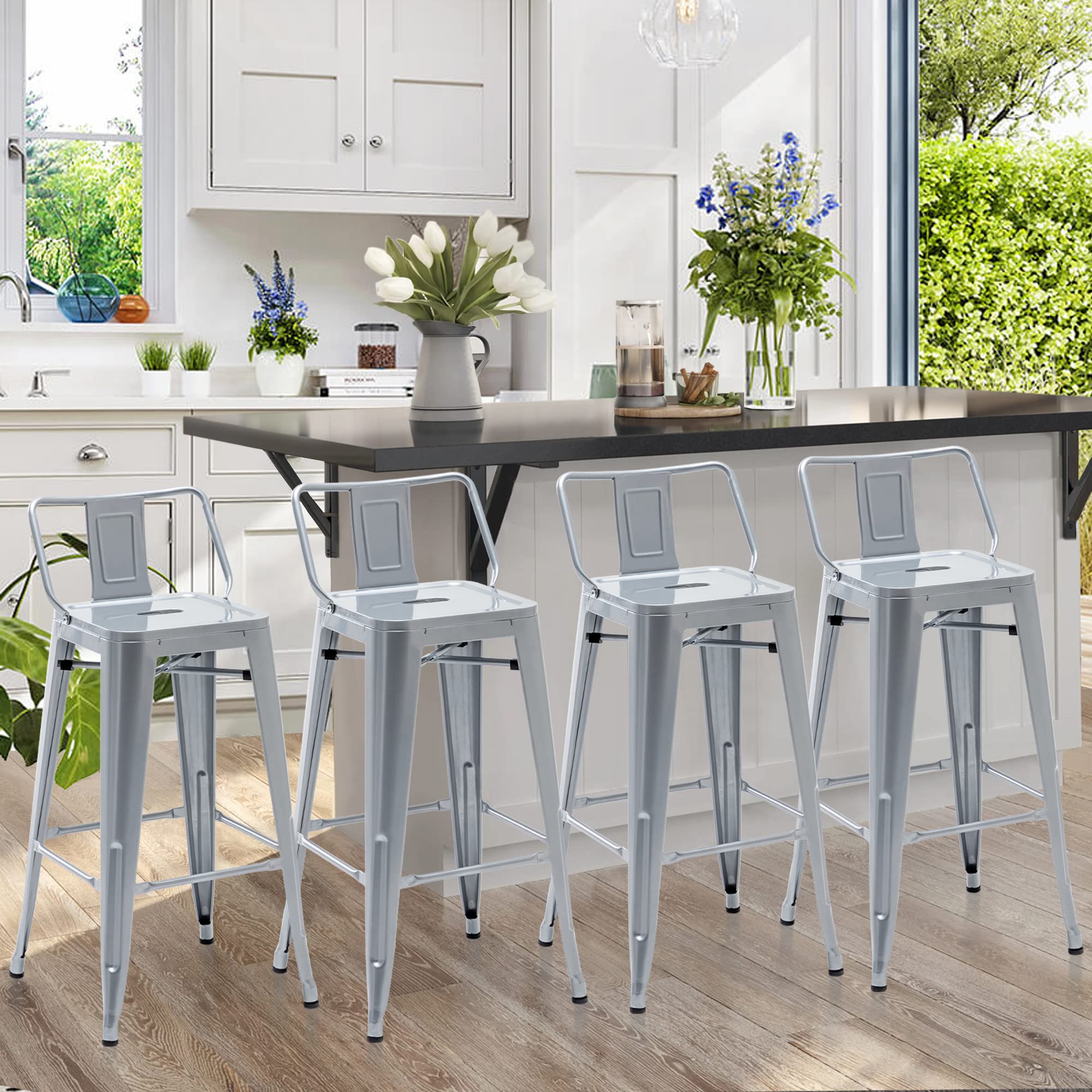 **4-Pack Industrial Metal Bar Stools with Back - 26