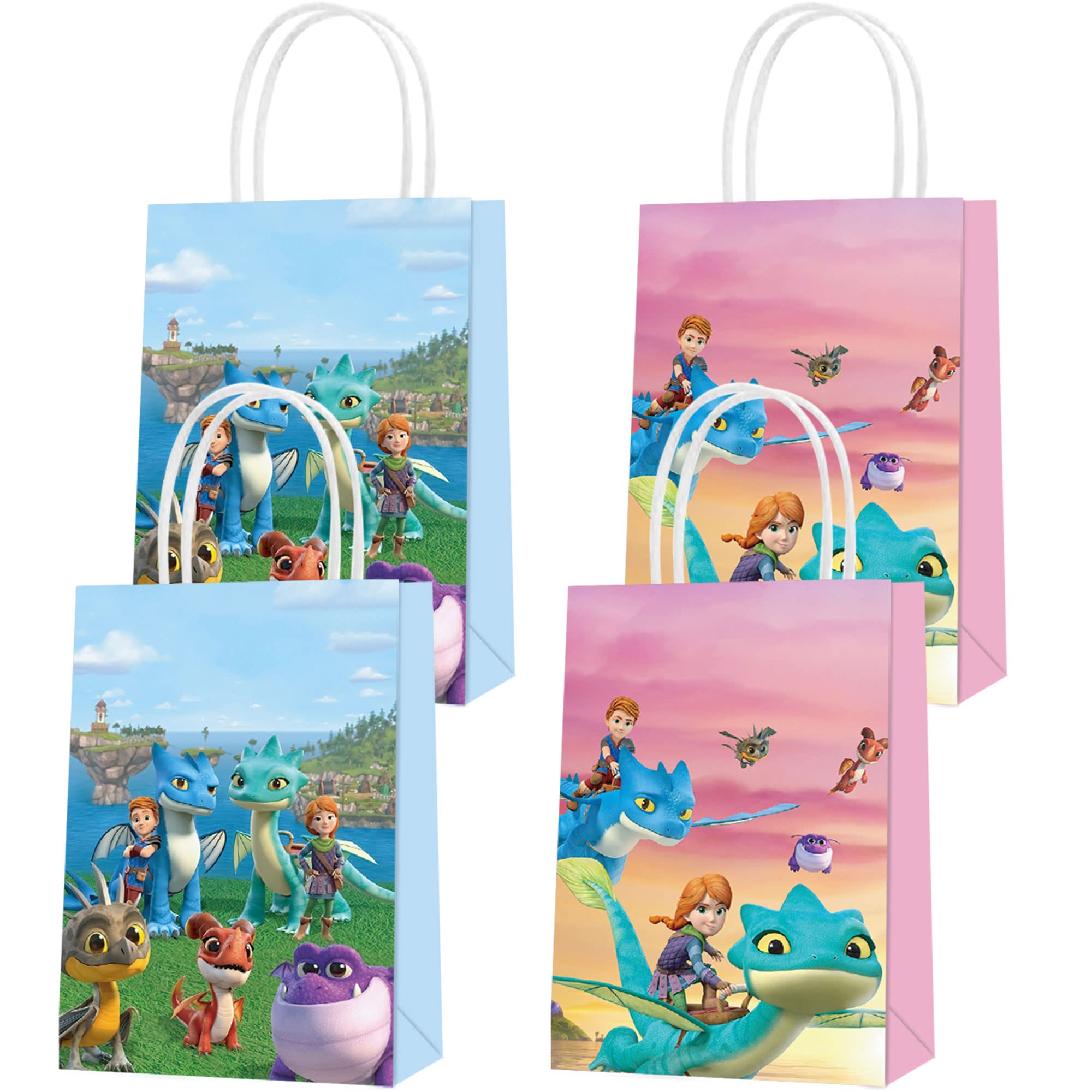 16 Pcs Dragons Rescue Riders Themed Party Favor Bags - 2 Styles with Handles for Birthday Decorations, Candy & Goodie Bags | Perfect for Kids' Birthday Parties, Themed Events & Dragon Lover Gifts