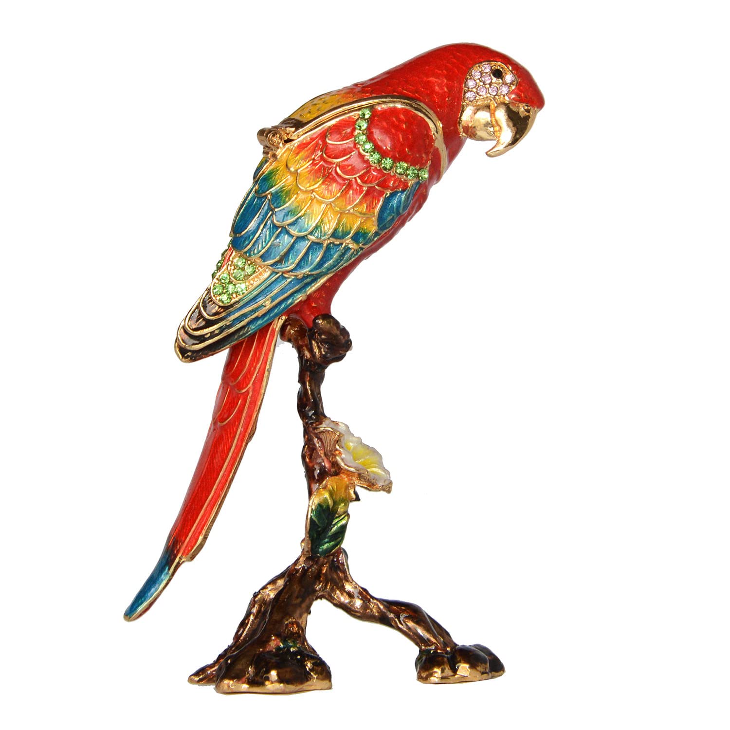 Hand-Painted Macaw Parrot Jewelry Box with Hinged Lid - Decorative Trinket Box, Ring & Earring Holder - Exotic Bird Figurine Collectible for Home Decor, Gift Giving & Jewelry Storage