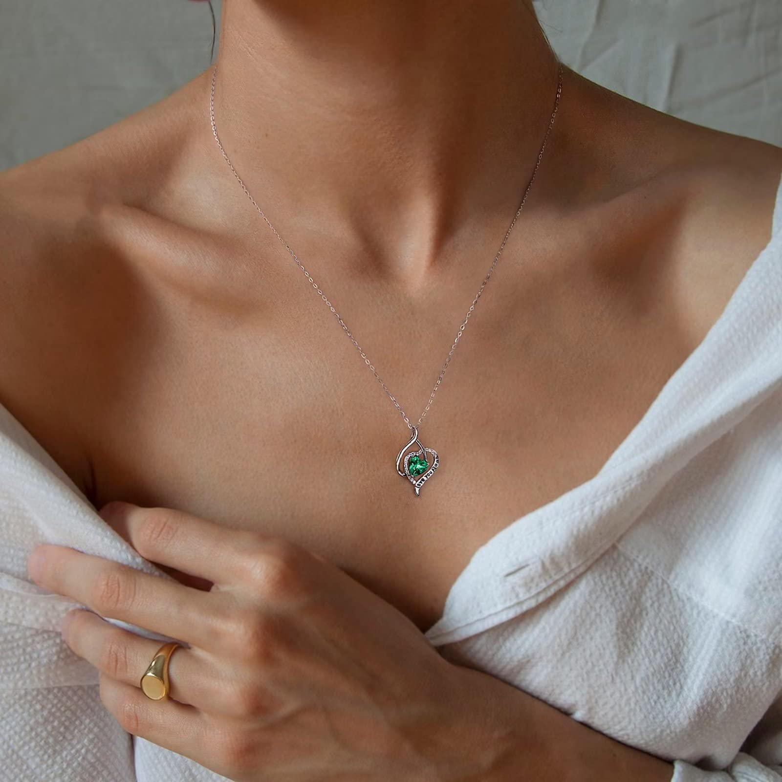 Nana Birthstone Necklace - 925 Sterling Silver Heart Pendant with Created Emerald | Personalized 'I Love You' Jewelry Gift for Grandma | Perfect for Mother's Day, Birthday & Anniversary Gifts
