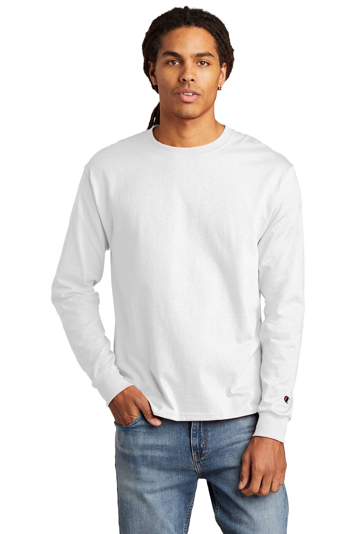 Champion Heritage Jersey Long Sleeve T-Shirt for Men & Women - Soft Cotton Crewneck Tee - White - Perfect for Casual Wear, Gym & Everyday Outfits