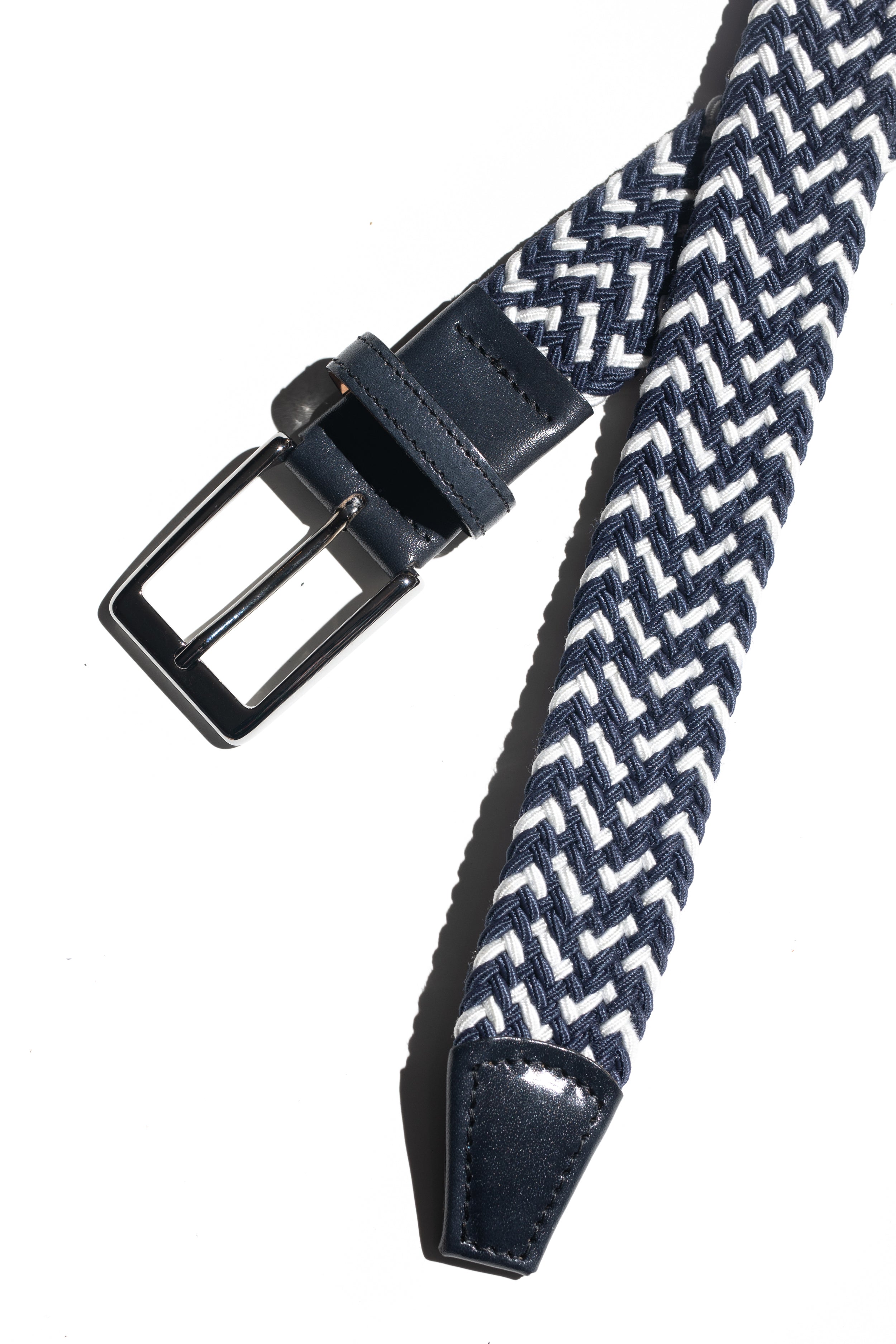 Navy and White Woven Stretch Belt for Women & Men - Adjustable Fashion Waist Belt for Jeans, Dresses & Casual Outfits