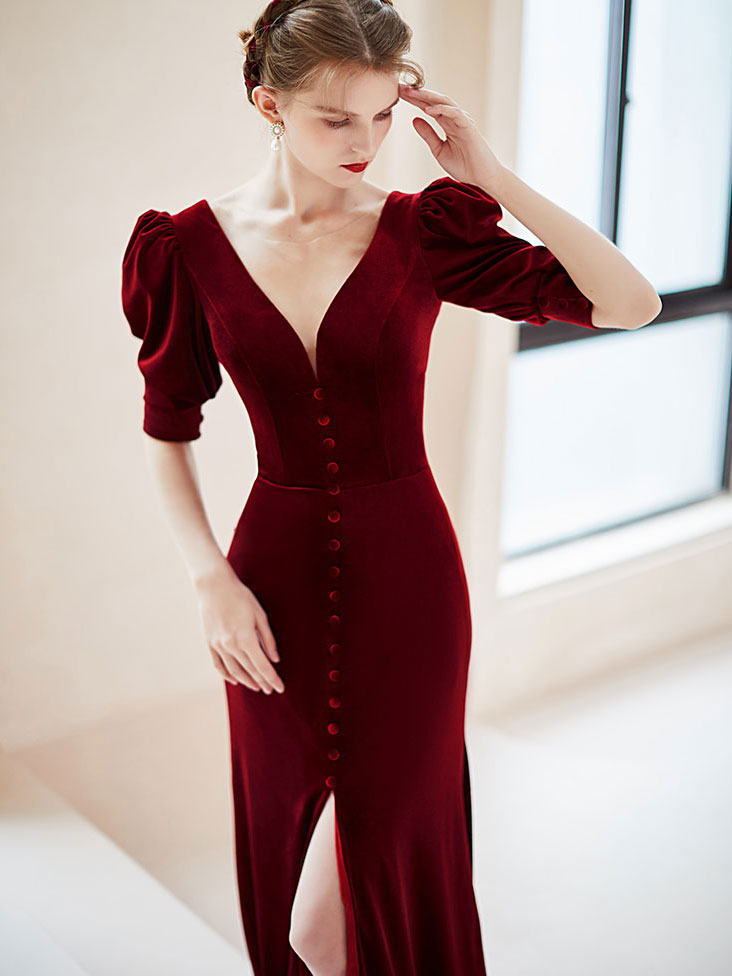Burgundy Velvet Mermaid Long Prom Dress for Women - Elegant Burgundy Evening Gown for Formal Events, Homecoming, Wedding Guest & Special Occasions