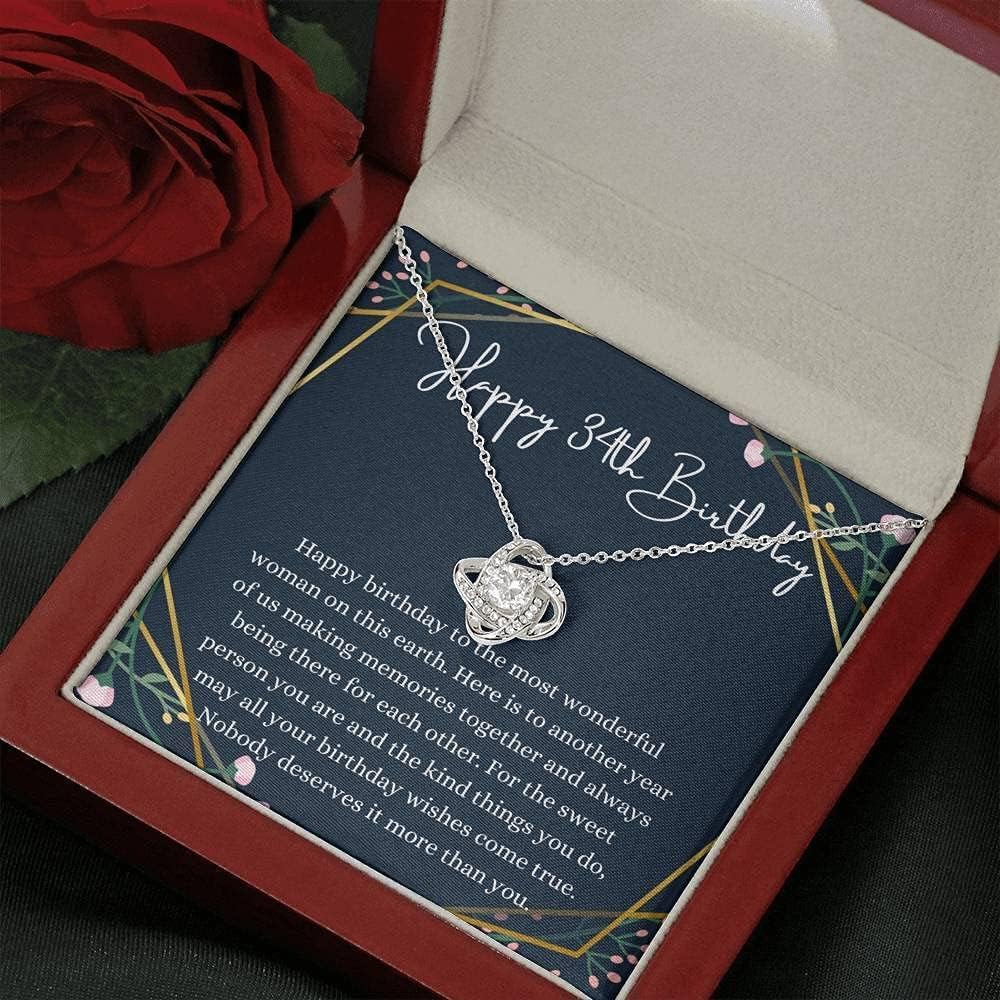 Handmade Personalized Love Knot Necklace with Message Card - Unique 34th Birthday Gift for Women, 34 Year Old Birthday Girl Jewelry - Perfect for Anniversaries, Valentine's Day & Special Occasions
