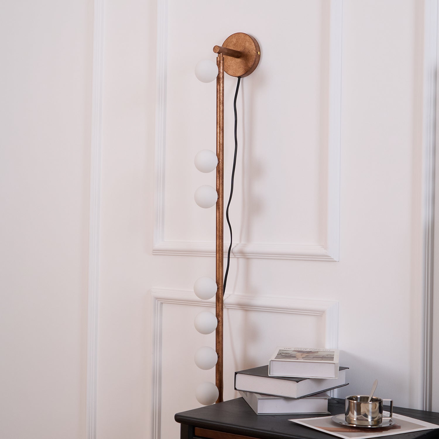 Vintage Brass Wall Sconce with Glass Tube Shade - Plug in Wall Lamp for Bedroom, Living Room, or Hallway Lighting
