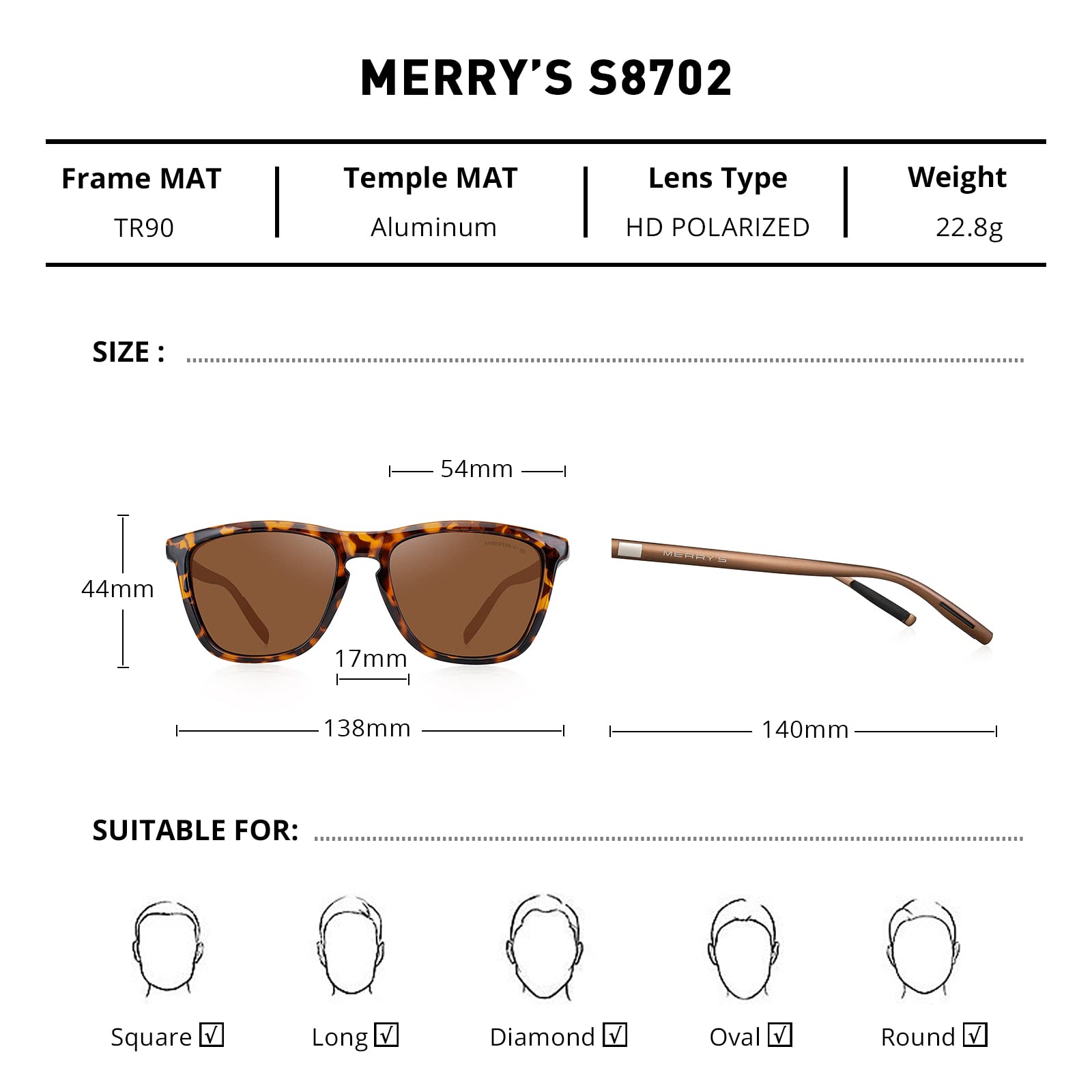 MERRY'S Unisex Polarized Sunglasses for Women & Men - Classic Retro Designer Style with Aluminum Frames - UV Protection for Driving, Fishing & Outdoor Activities