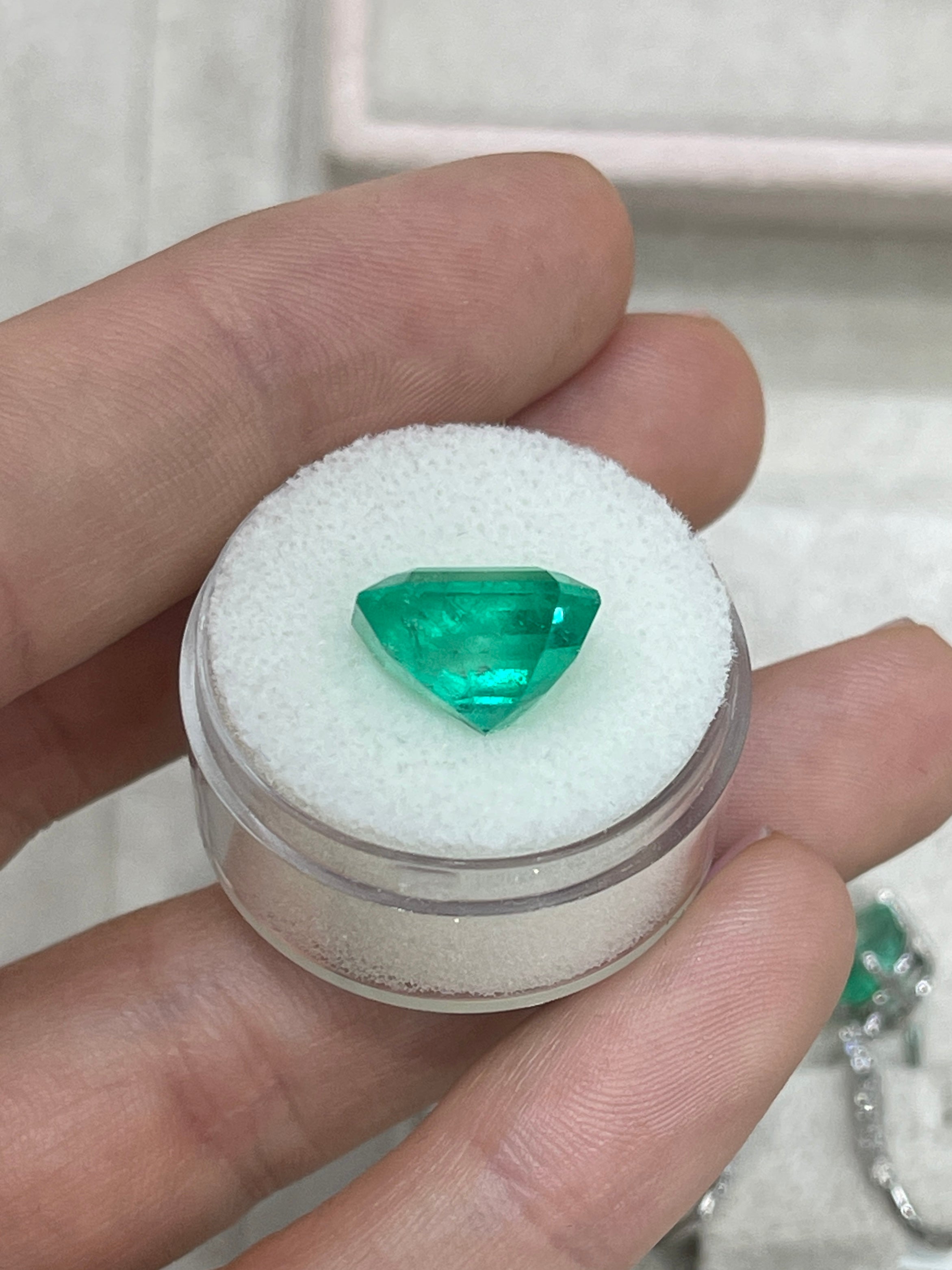 6.99 Carat 12x11mm Spring Green Natural Loose Colombian Emerald Gemstone - Emerald Cut for Jewelry Making, Engagement Rings & Luxury Gifts
