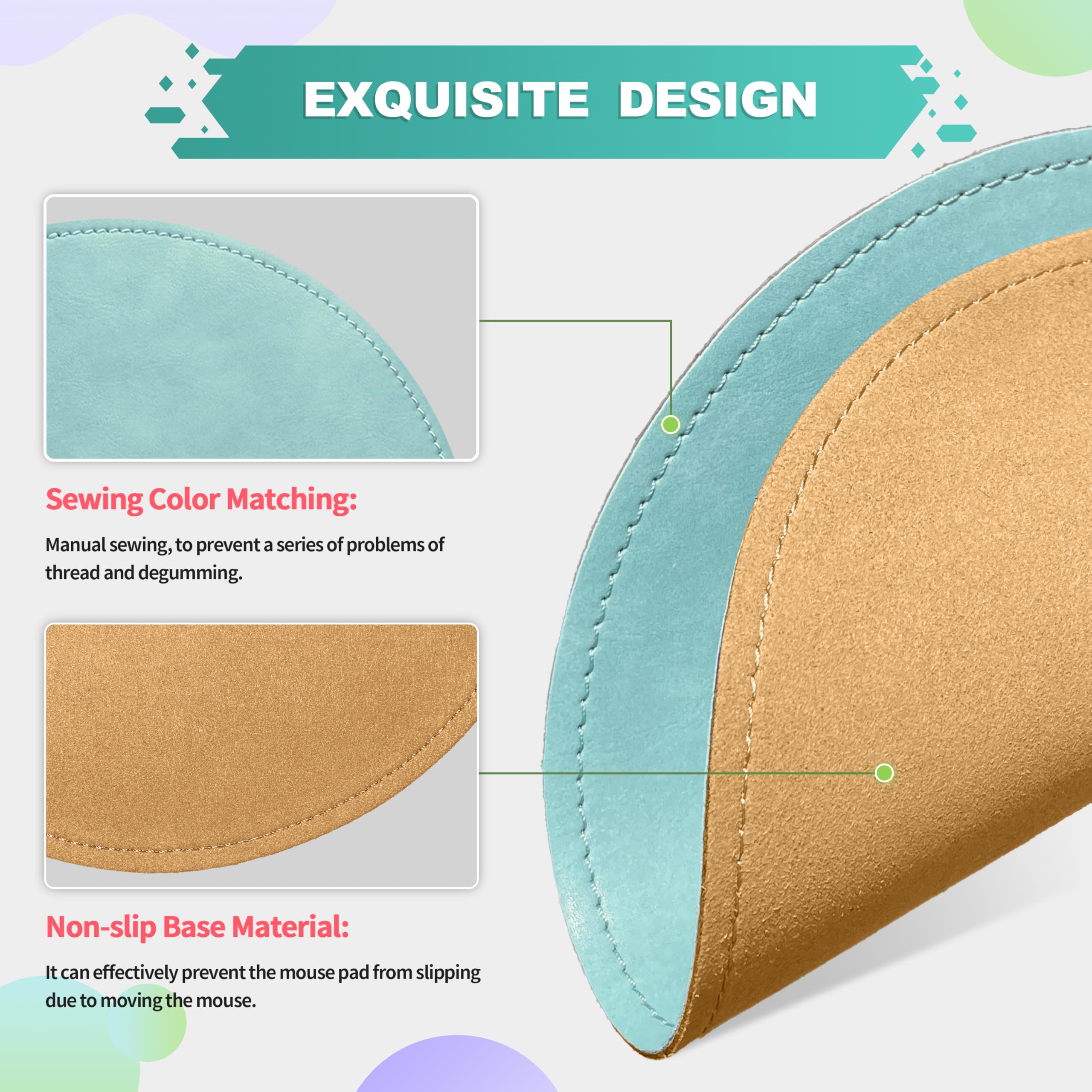 Premium Round PU Leather Mouse Pad with Stitched Edge & Non-Slip Micro-Fiber Base - Waterproof Desk Mat for Computer, Laptop, Office & Gaming - 9 x 9 Inch (Light Blue) - Perfect for Workstations, Home Offices & Esports Setups