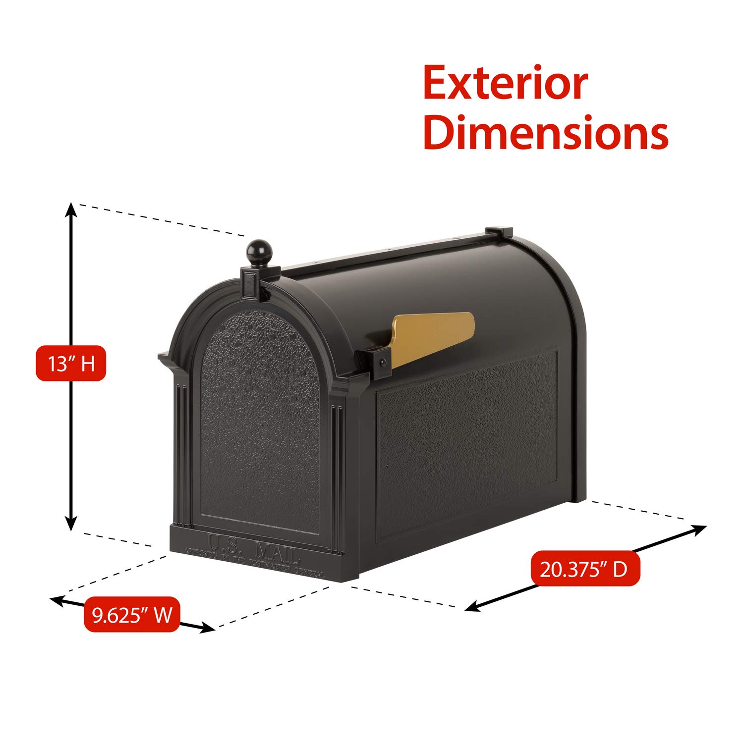 Whitehall Products 16536 Deluxe Mailbox Package in Black - Durable Weather-Resistant Mailbox for Home & Business Use