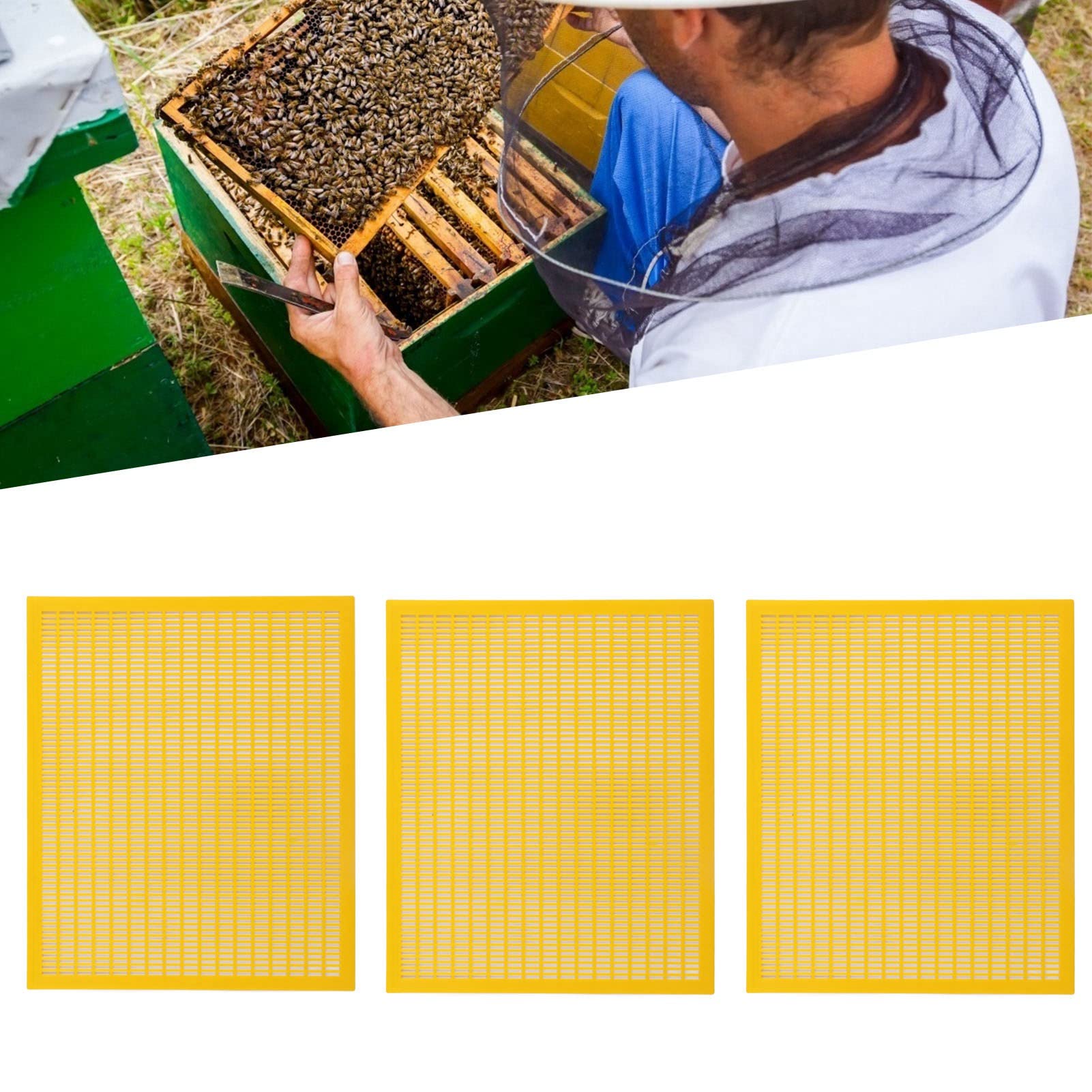 TOPINCN 3-Piece Plastic Queen Bee Excluder Set - Beekeeping Grid Net Tool for Hive Separation | Durable Yellow Bee Queen Board for Honey Production & Colony Management | Perfect for Backyard Beekeepers & Apiaries