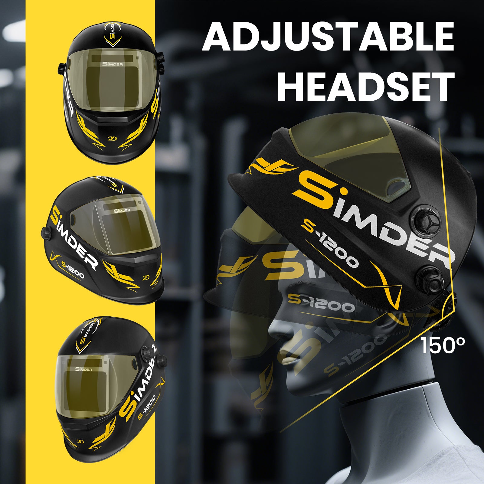 SSimder Auto Darkening Welding Helmet with True View Technology - Solar Powered Lens (1200 Series) for Arc, MIG, TIG Welding - Perfect for DIY, Construction & Metal Fabrication Projects