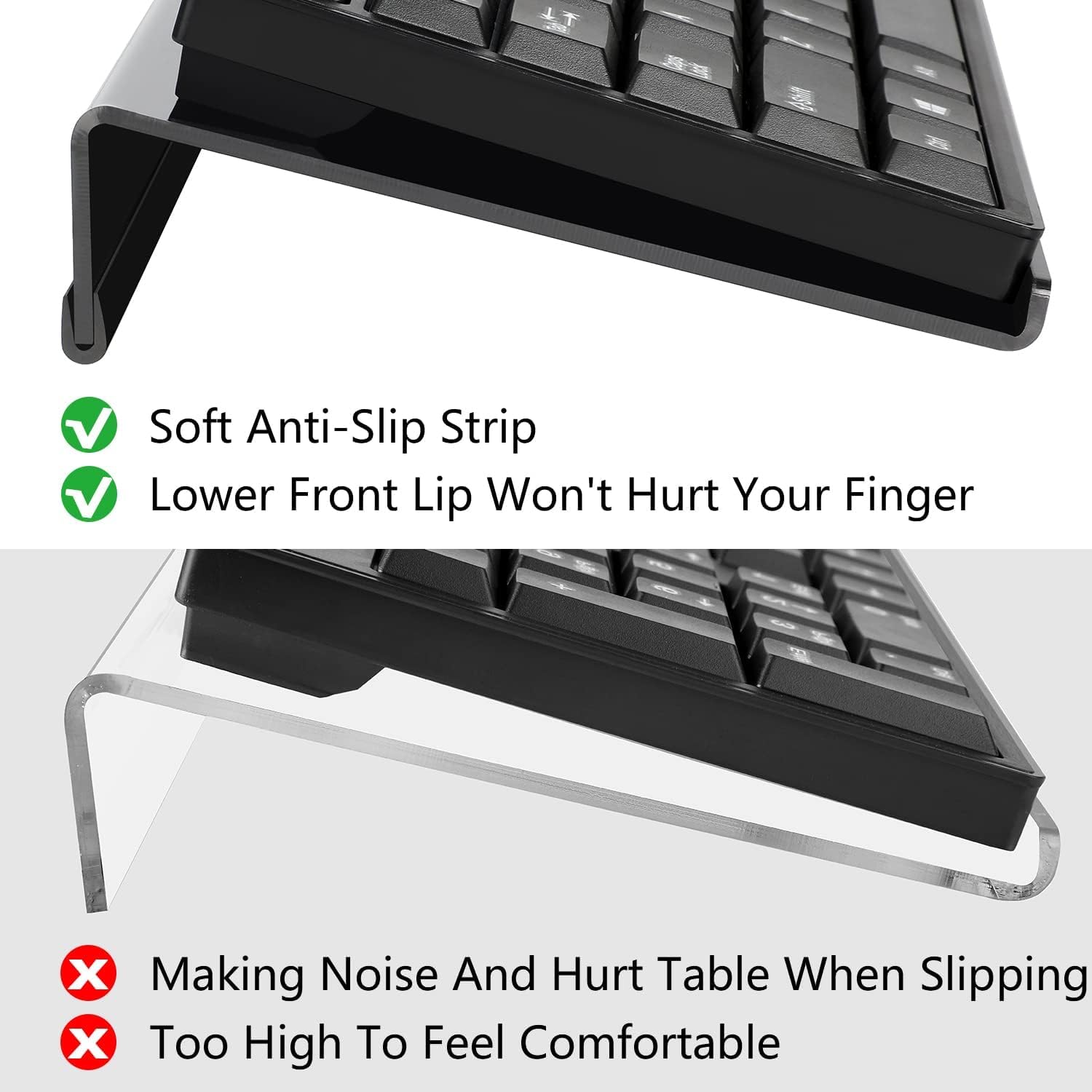 Ergonomic Acrylic Keyboard Stand for Desk - Adjustable Tilt Lift Riser, Non-Slip Keyboard Holder for Home Office & Gaming Setup (Black) - Perfect for Typing Comfort & Wrist Support During Long Work Sessions