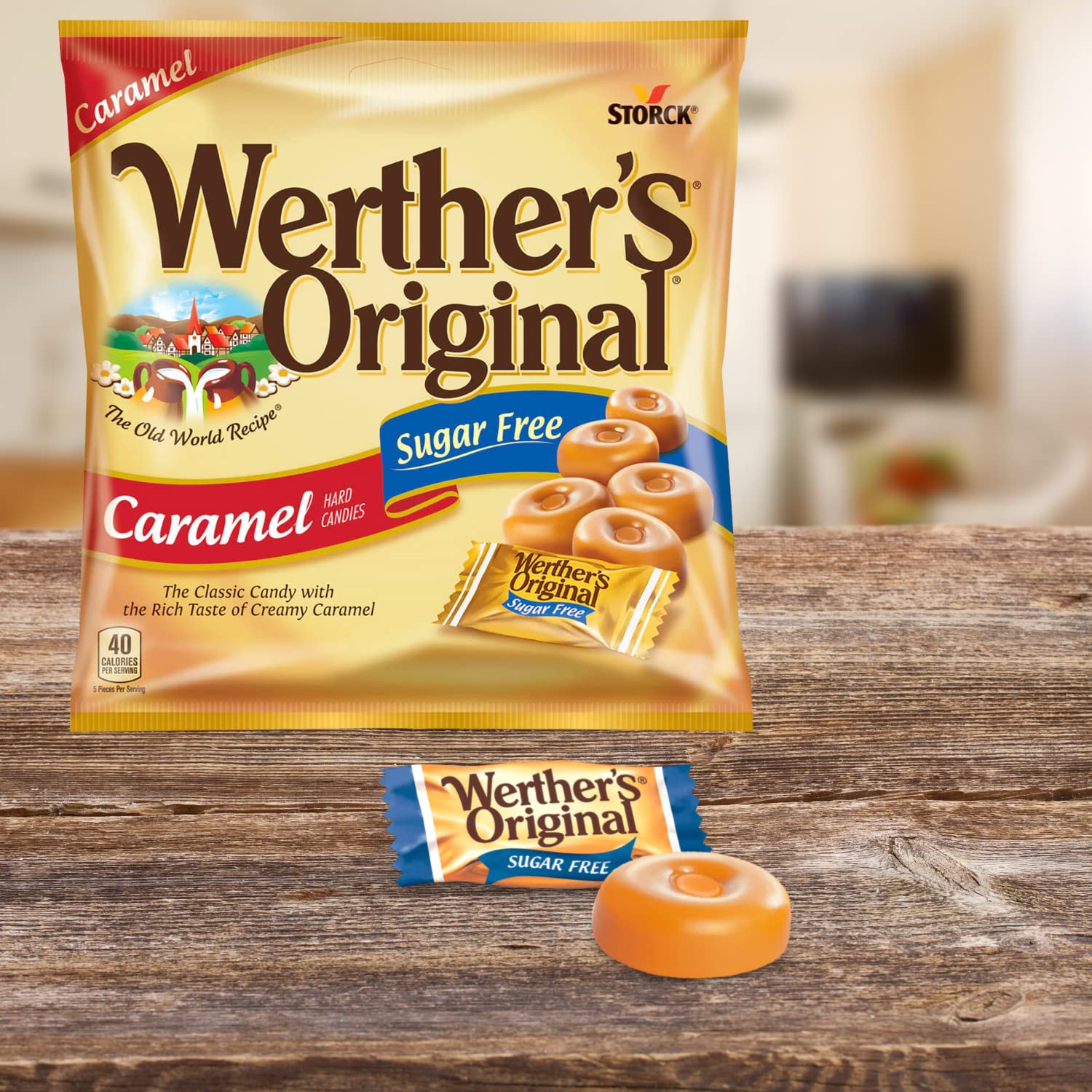 Werther's Original Sugar Free Caramel Hard Candies - Individually Wrapped, Low Calorie Snacks for Adults & Diabetics - Perfect for Office Treats, Gift Baskets & Travel - 3 Pack (1.46 oz)