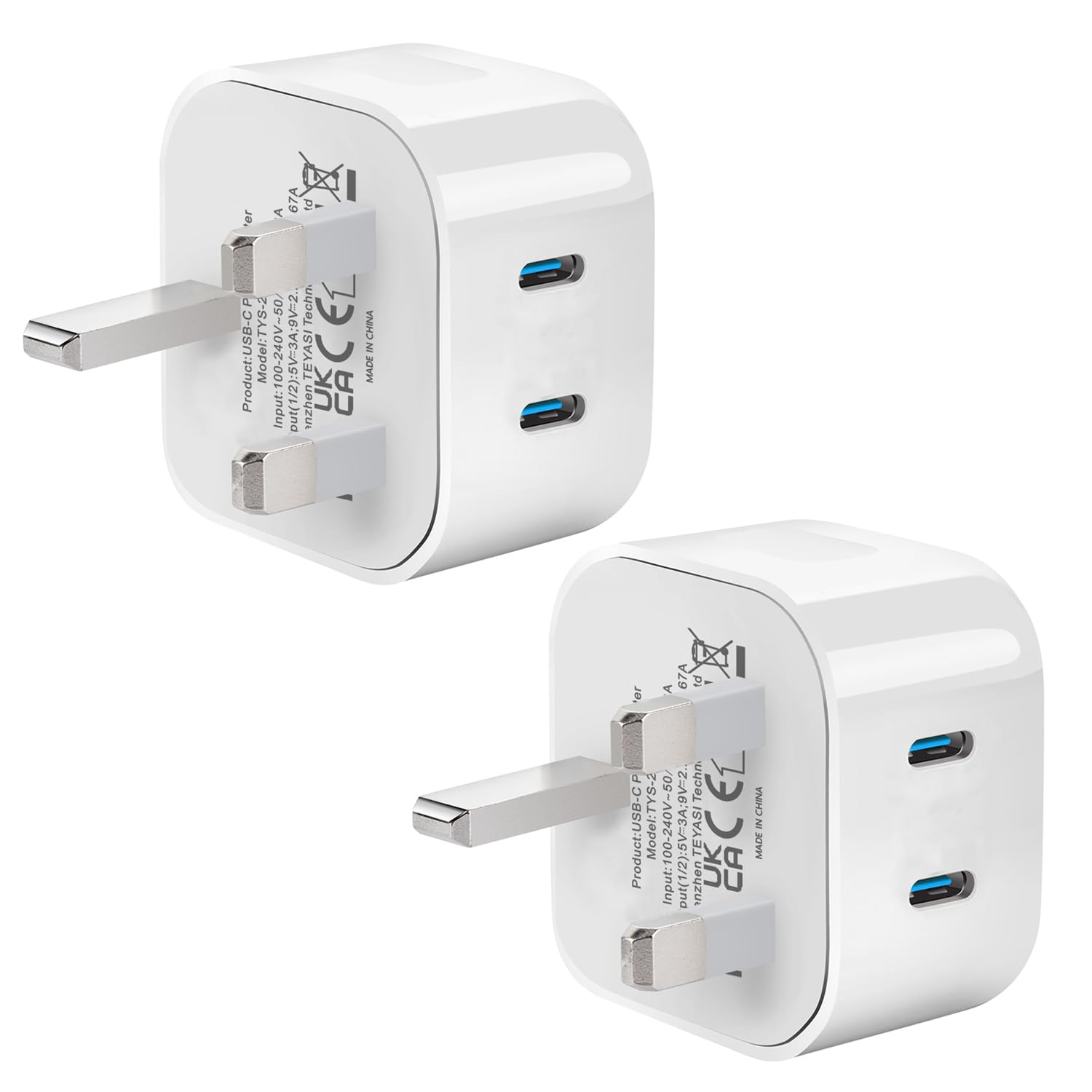 20W Dual Port USB C Fast Charger Plug - 2 Pack UK Wall Adapter for iPhone 15/14/13/12/11 Series, iPad & Apple Watch | Quick Charge Technology | Perfect for Home, Office & Travel Charging