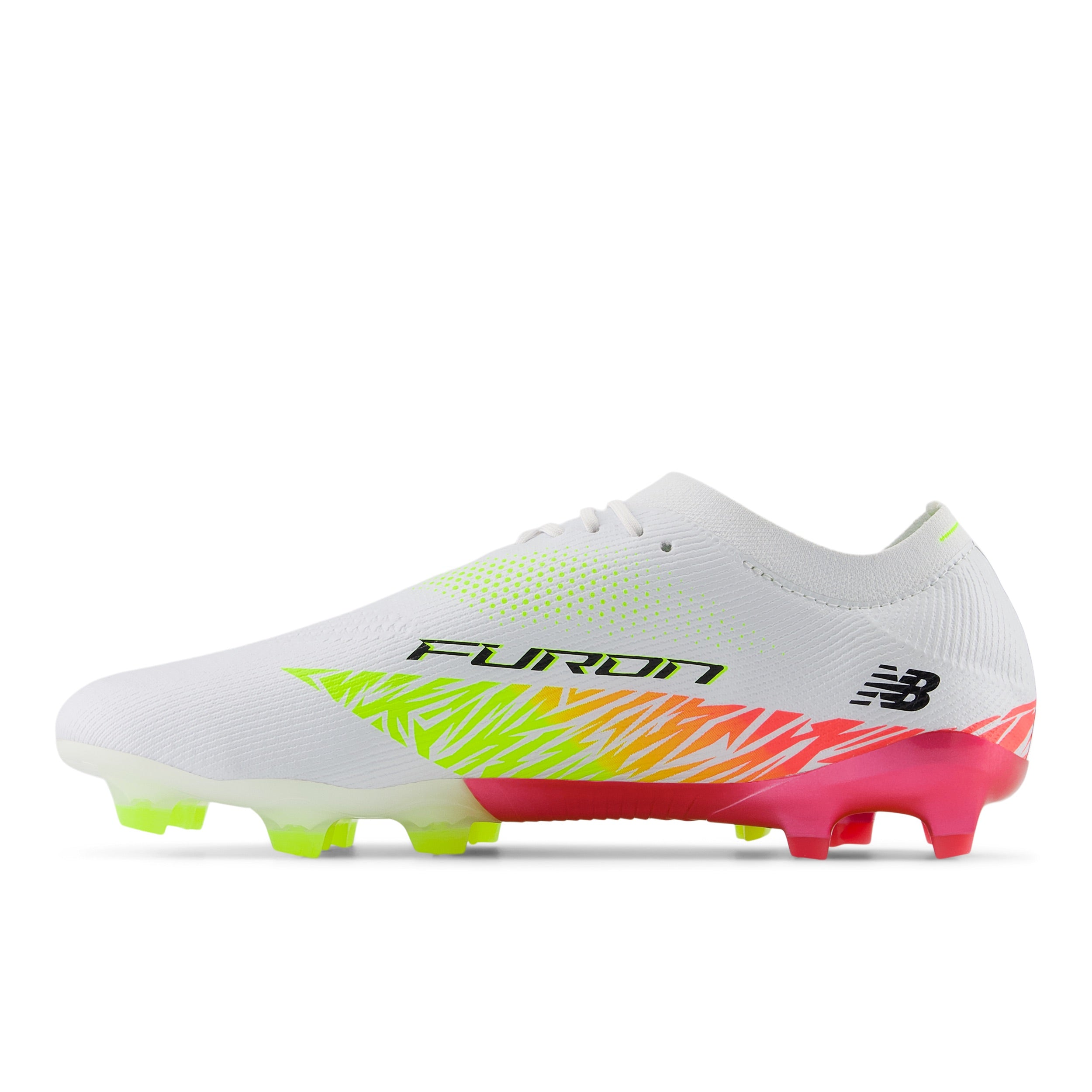 New Balance Furon Elite FG V8 Soccer Cleats for Men - White/Energy Red/Hi-Lite - Lightweight Football Boots for Speed & Agility - Perfect for Turf & Firm Ground Play
