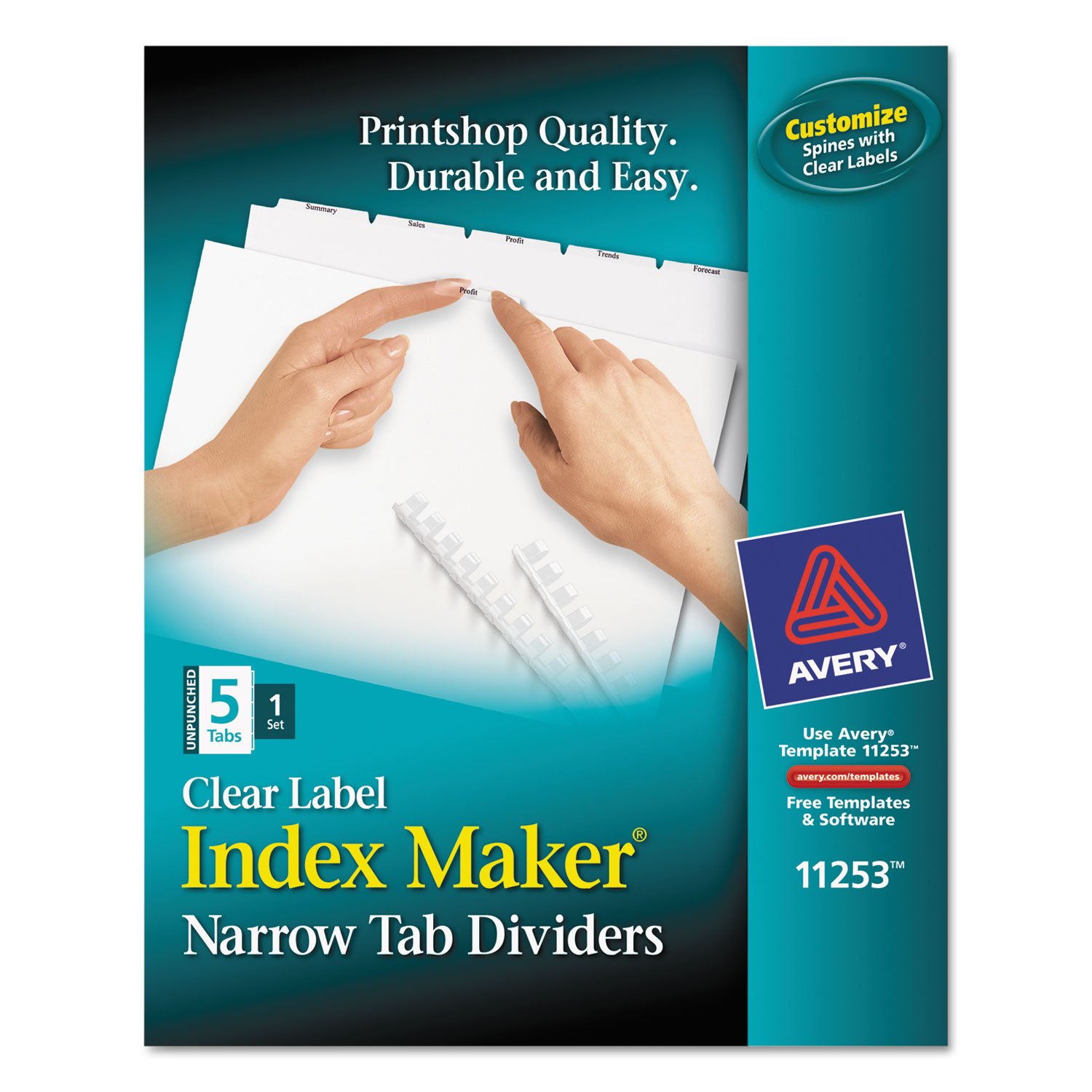 Avery 5-Tab Unpunched Dividers with Clear Labels - Easy Print & Apply, White Tabs, 1 Set (11253) - Perfect for Office Organization, Filing Systems, and Document Indexing
