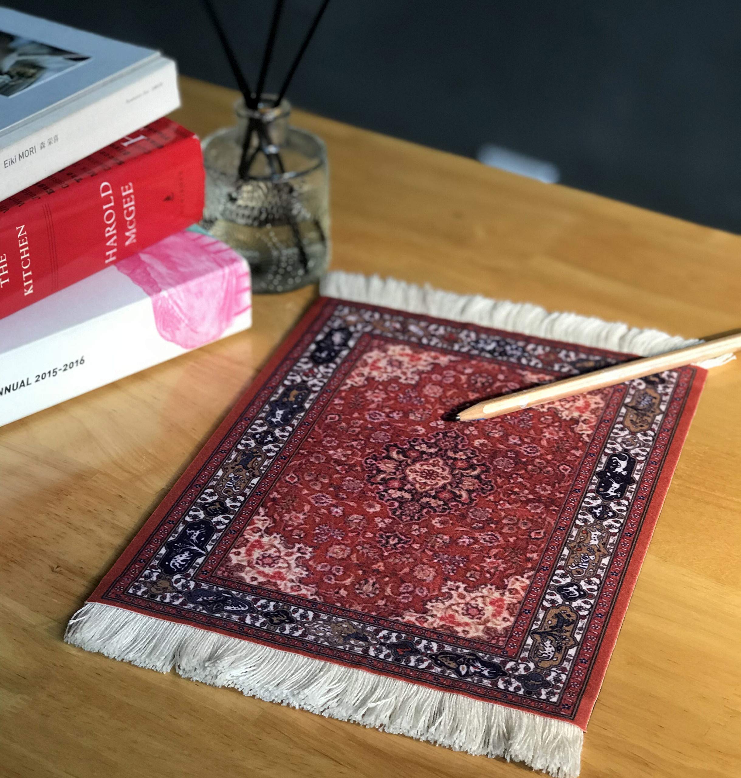 Oriental Carpet Style Mouse Pad - Persian Design Computer Mouse Mat with Non-Slip Base (Dark Red) for Gaming, Office & Home Workspace