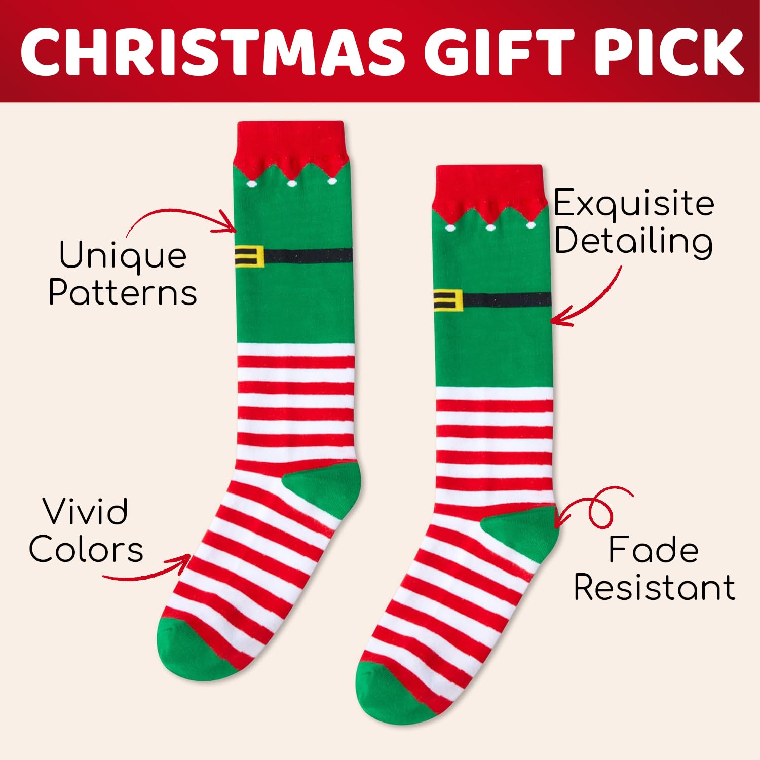 Zmart Christmas Stocking Socks for Boys & Girls - Festive Knee-High Elf Socks for Kids | Perfect Holiday Gift & Christmas Morning Surprise