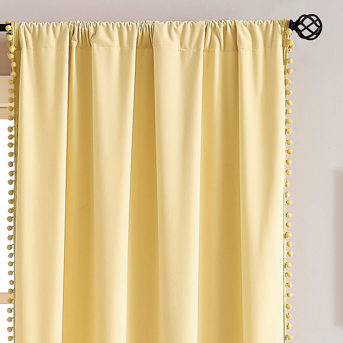 Luxury Yellow Pompom Velvet Curtains 84