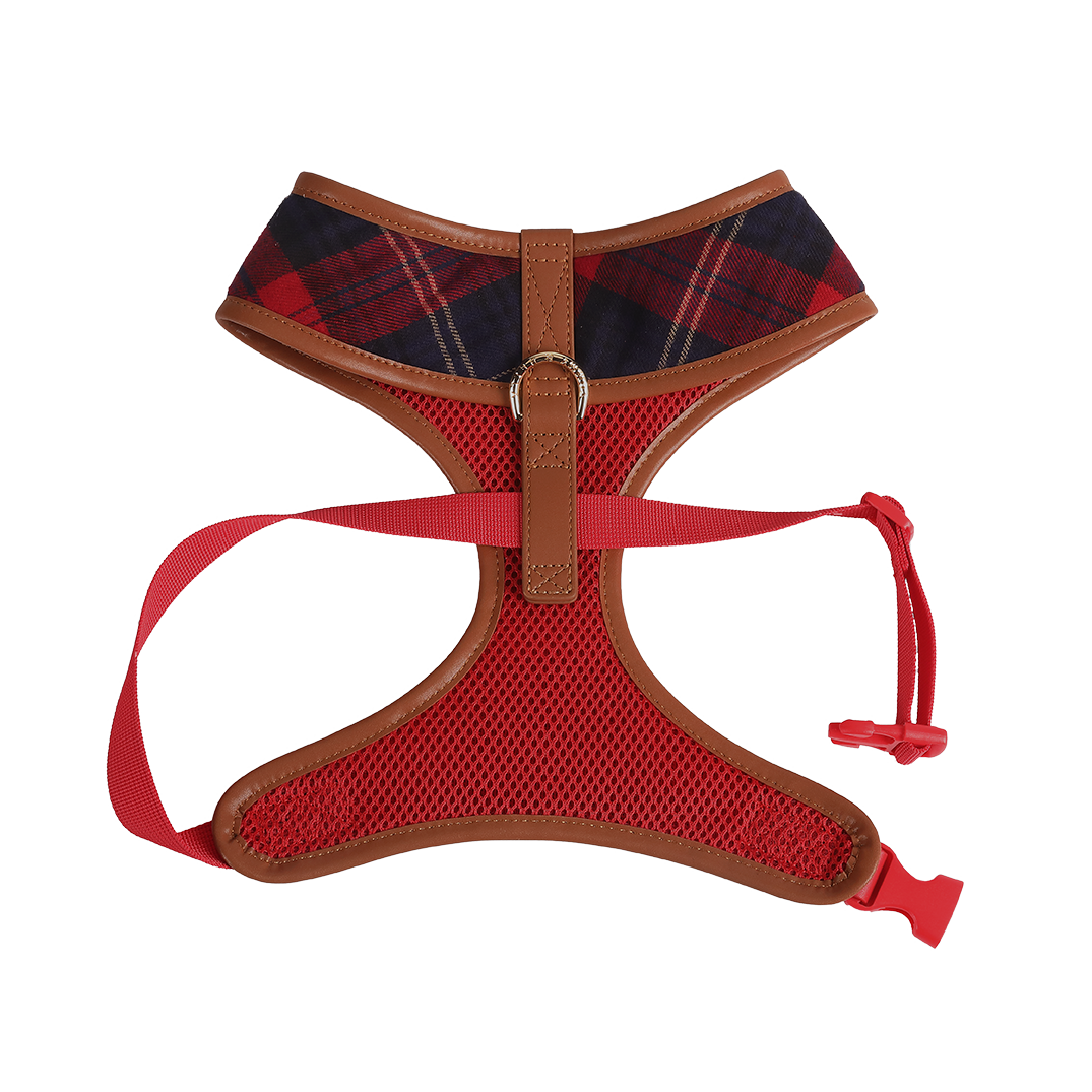 Premium Navy & Red Tartan Pattern Dog Harness - Adjustable Pet Vest for Small Medium Large Dogs - Perfect for Walking, Training & Outdoor Adventures