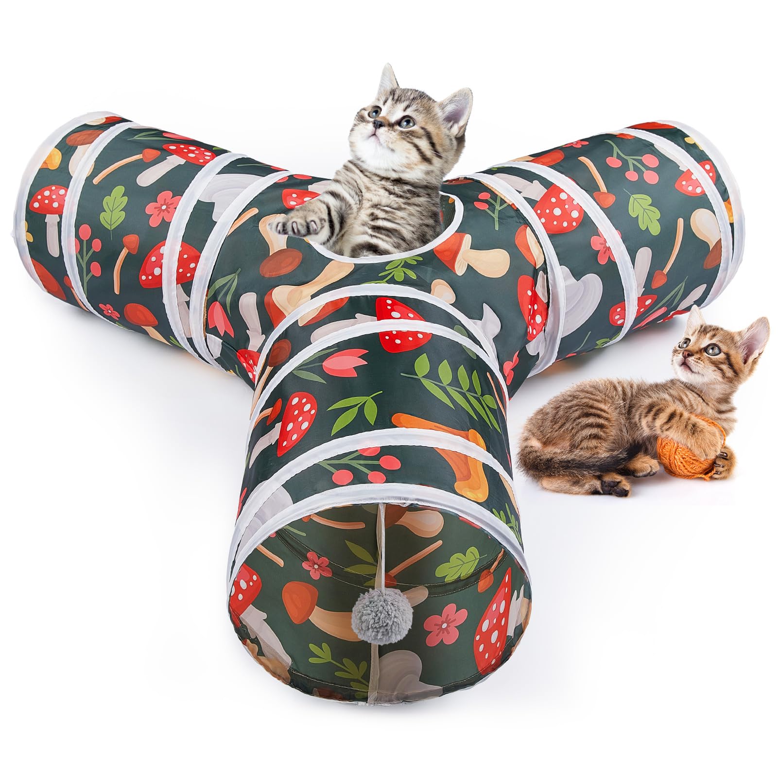 3-Way Peekaboo Cat Tunnel - Foldable Indoor Cat Cave with Toy Ball for Cats, Kittens, Rabbits & Small Pets | Interactive Play & Hideaway for Kittens, Puppies & Guinea Pigs | Perfect for Playtime, Exercise & Stress Relief