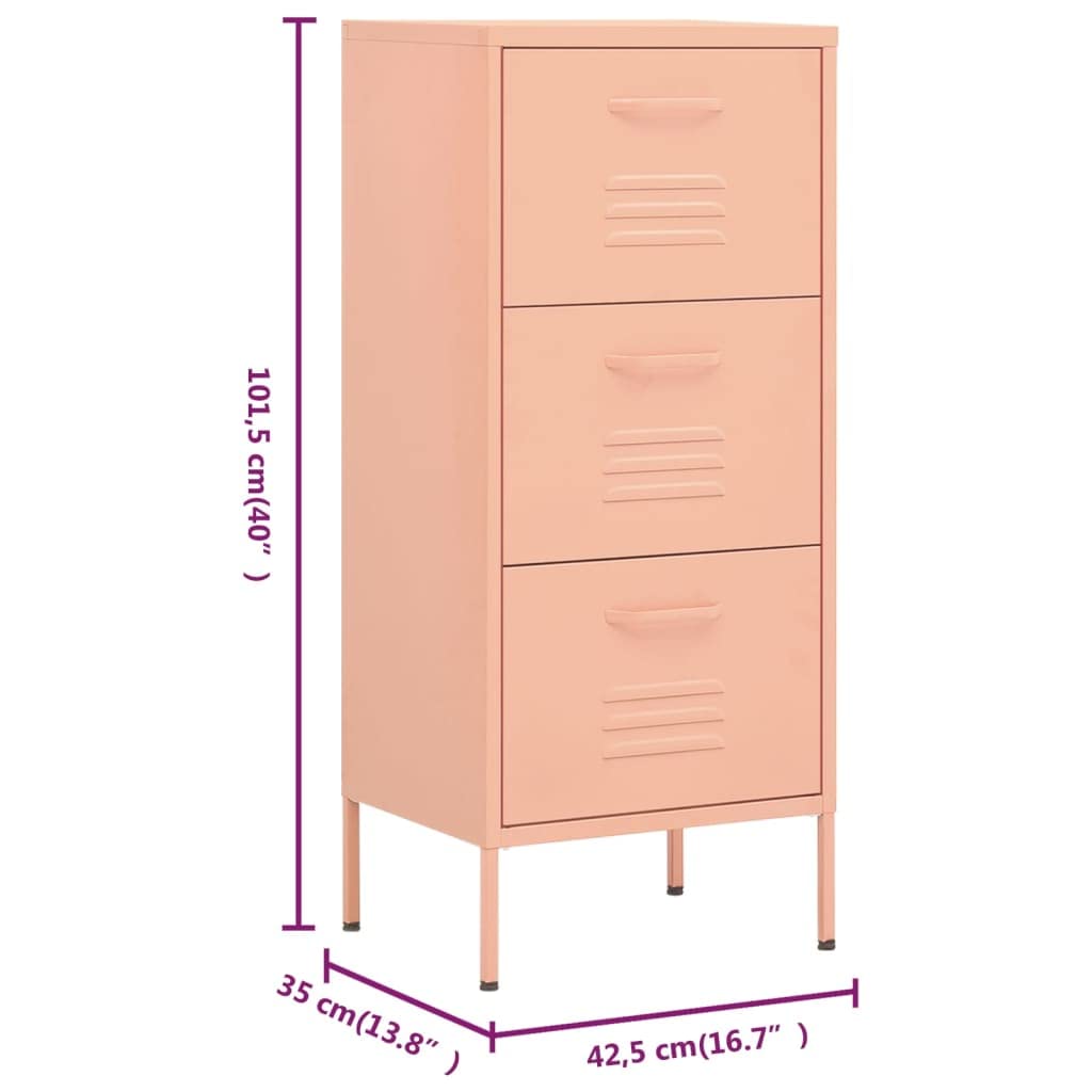 vidaXL 4-Drawer Steel Storage Cabinet - Freestanding File Cabinet with Lock, Pink, for Office, Home, or Classroom Organization