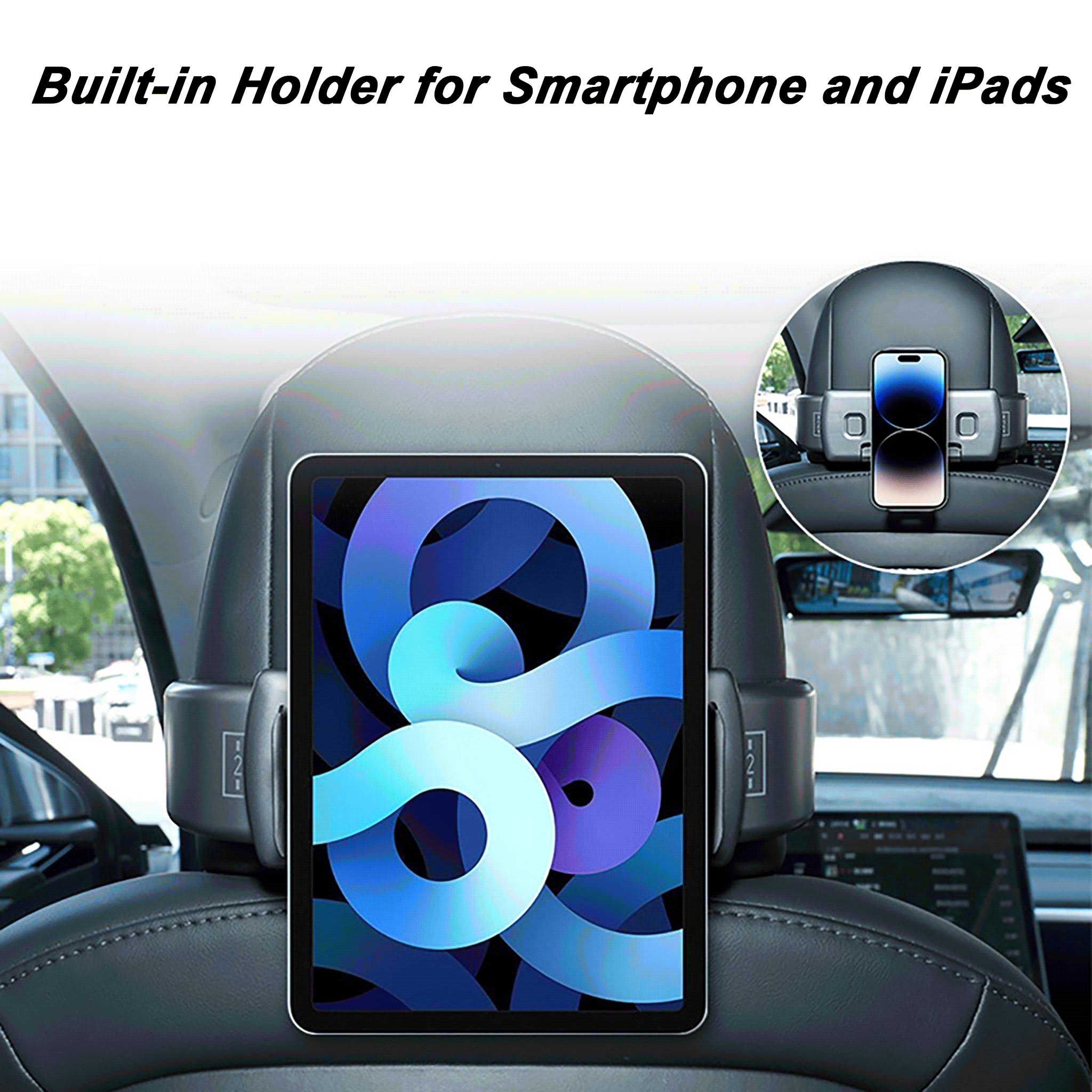 Premium Adjustable Headrest Pillow for Tesla Models S/3/X/Y – Ergonomic Neck Support Car Pillow with Built-In Phone Holder & Storage Hooks | Perfect for Long Drives, Road Trips & Commuting
