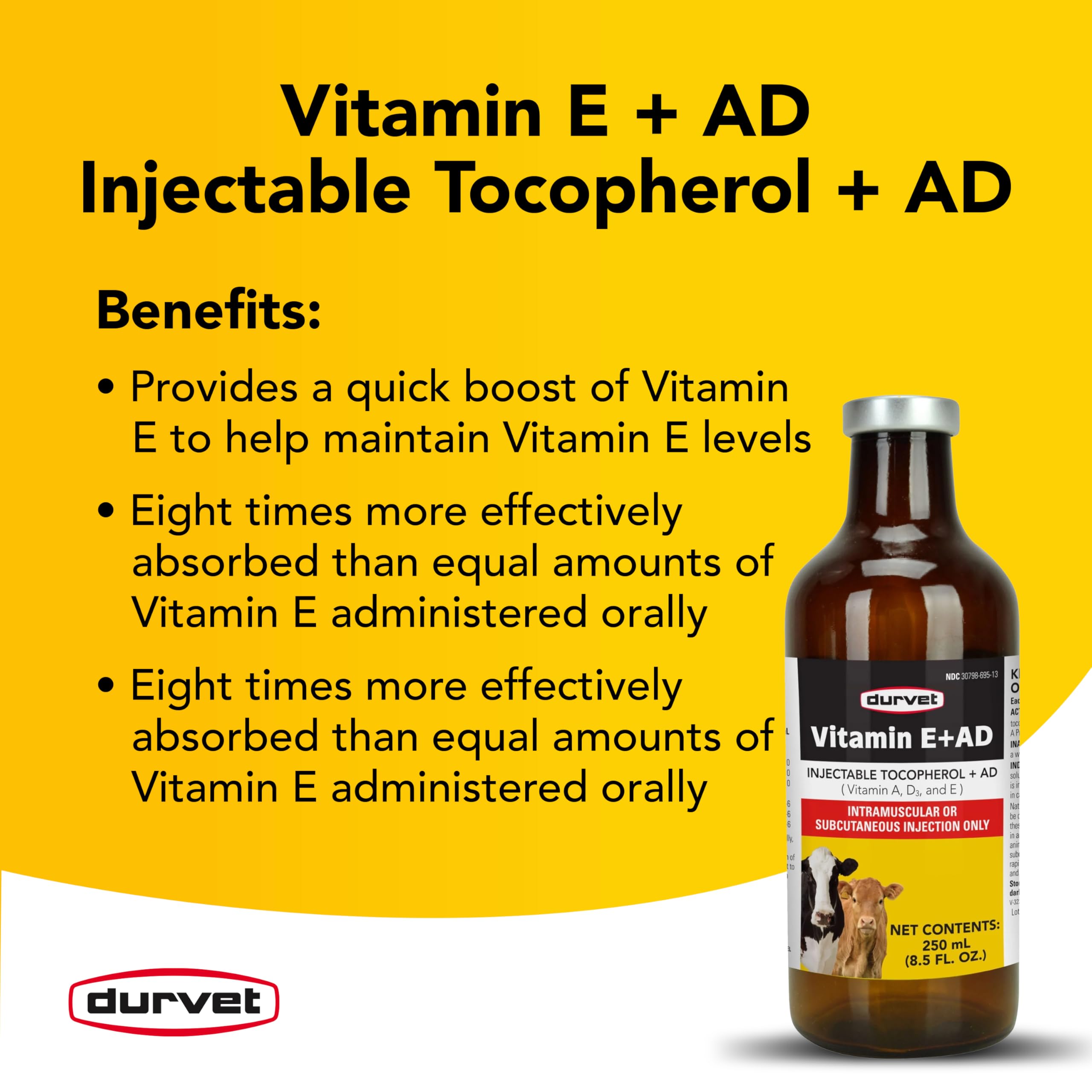 DURVET 090160 Vitamin E + Ad Yellow Supplement for Horses - 250ml | Supports Immune System & Muscle Function | Ideal for Performance Horses & Equine Care