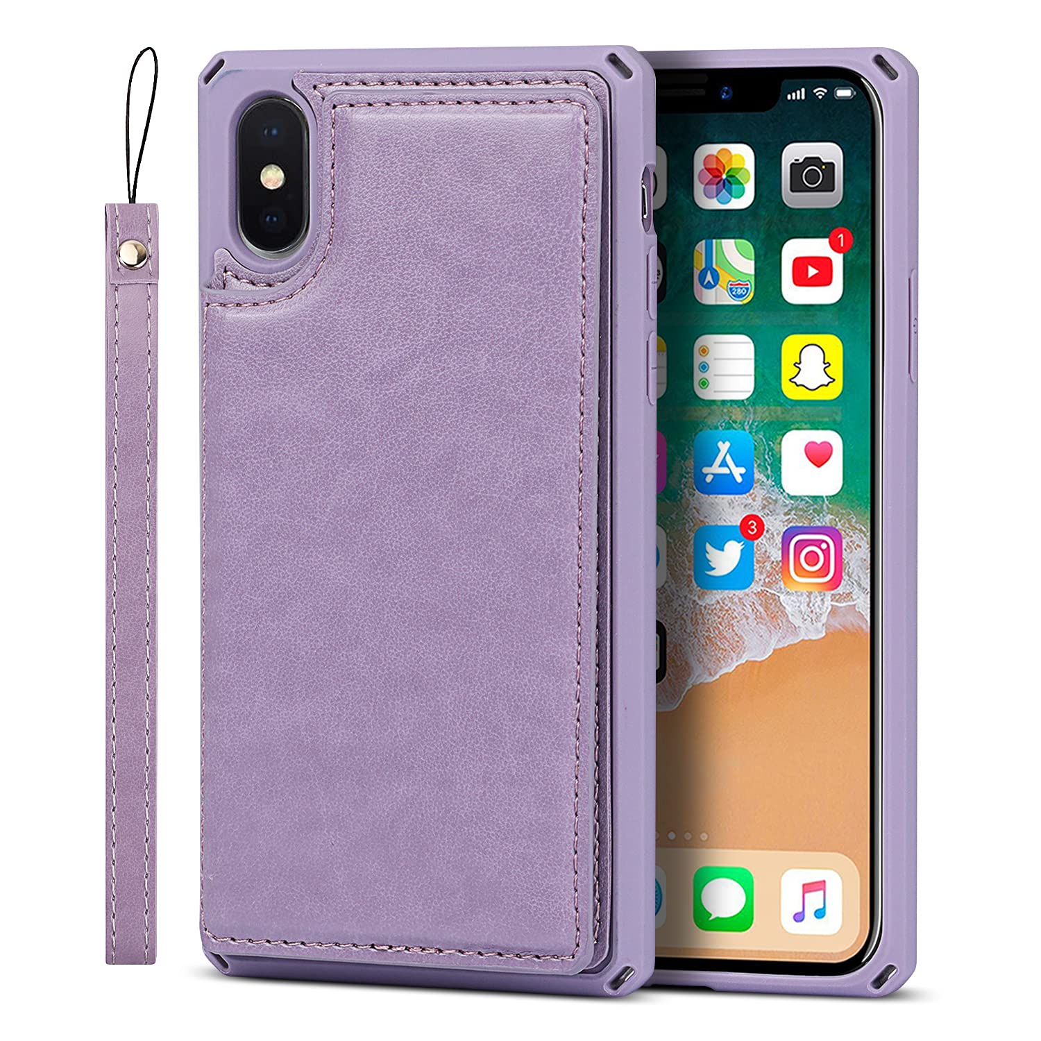 Premium PU Leather iPhone Xs Max Wallet Case with Card Holder & Kickstand - Shockproof Credit Card Slots Cover for Women & Men (Purple) - Perfect for Travel, Work & Everyday Protection