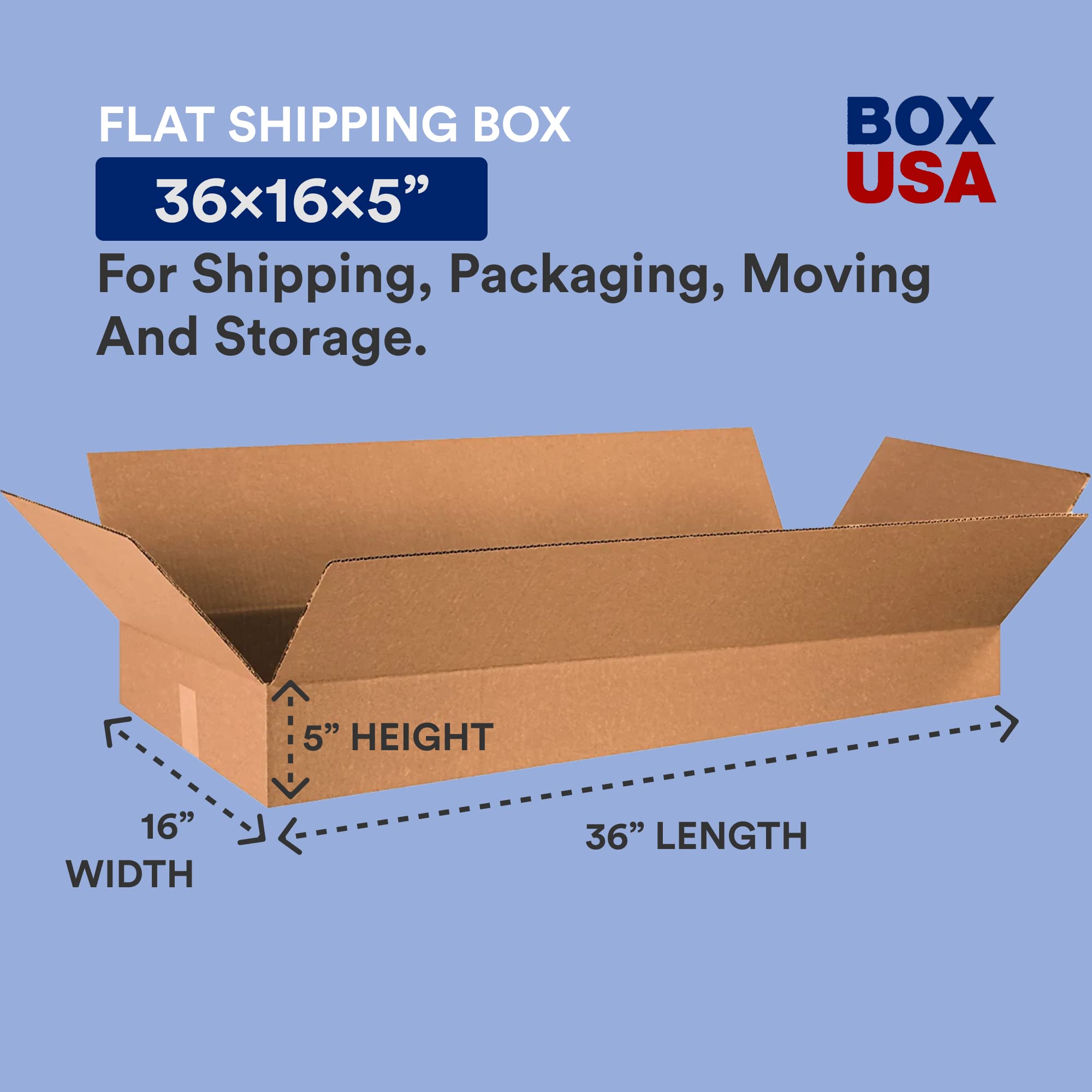 BOX USA 36x16x5 Flat Corrugated Boxes - Pack of 15 | Heavy Duty Shipping, Moving & Storage Boxes for Home or Business | Wholesale Bulk Packaging Solution | Perfect for Ecommerce, House Moving & Warehouse Organization